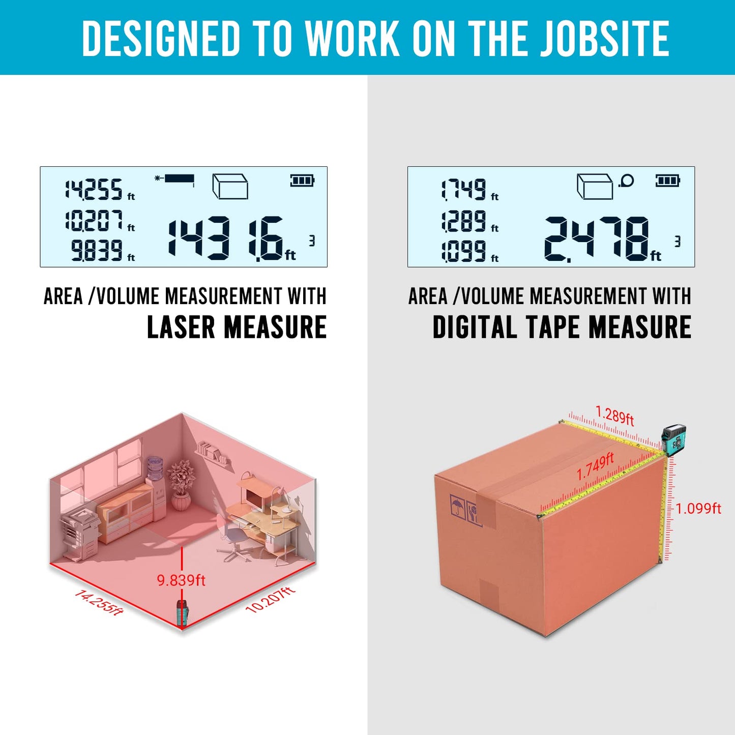 3-in-1 Digital Tape Measure, MiLESEEY Laser Tape Measure with Phone App, Real Time Digital Screen, Rechargeable Laser Measurement Tool