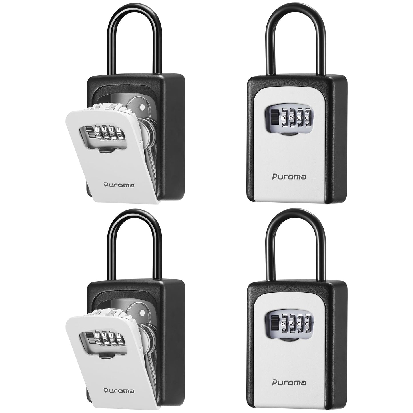 Puroma Lock Box, Large Key Lock Box Resettable Combination Code Lockbox, Portable Wall Mount Lockbox Waterproof Security Safe Box for Outside Outdoor Home Office Door Handle House Key, Gray (4 Pack)