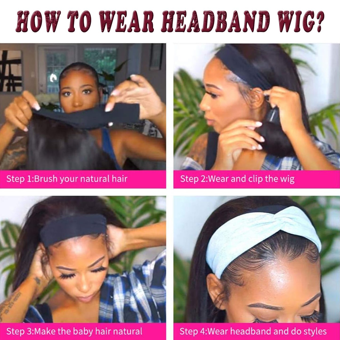 Headband Wig Deep Wave Human Hair Wigs Virgin Hair Wigs Brazilian Remy Hair Glueless Non Lace Front Wig for Black Women Wear and Go Wigs Deep Curly Wave Headband Wig (28 Inch, Natural Color)