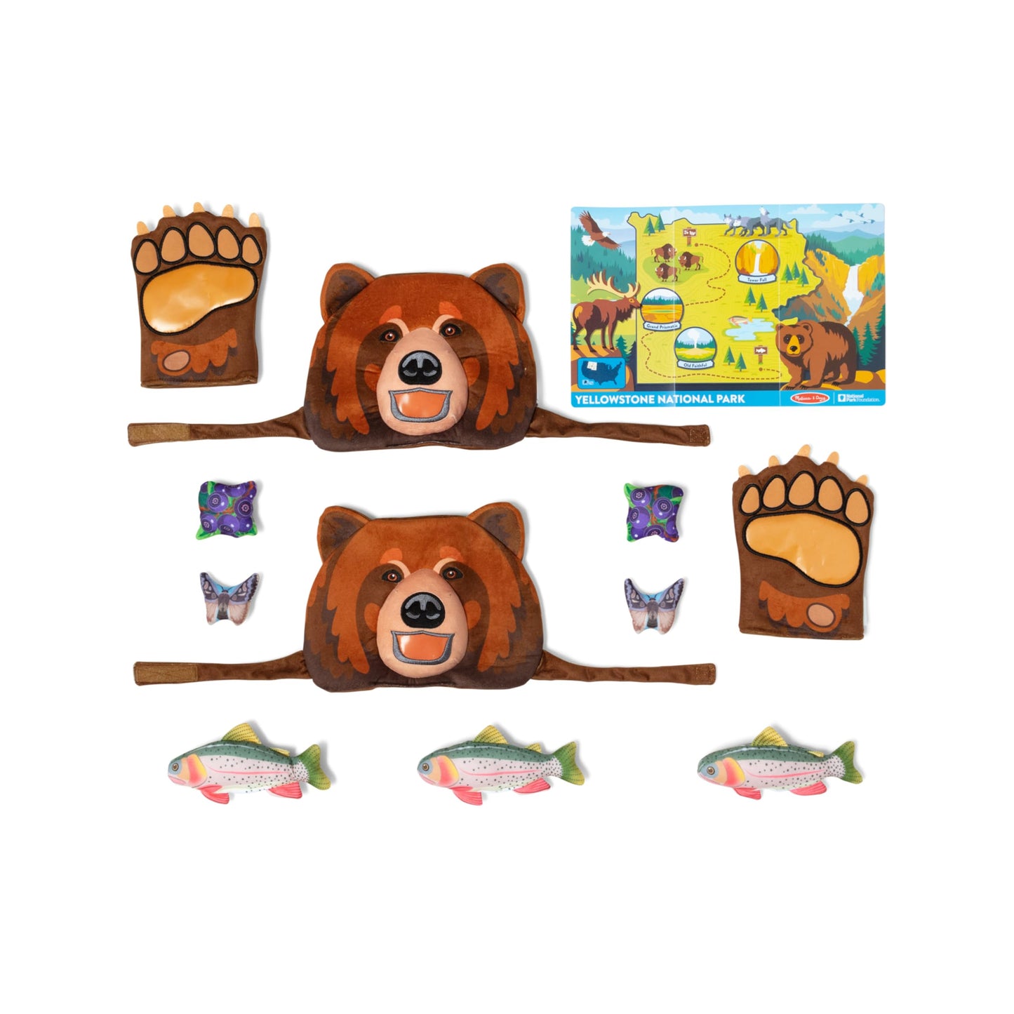 Melissa & Doug Yellowstone National Park Grizzly Bear Games and Pretend Play Set with Plush Bear Heads and Paw Gloves, Kids Animal Activity for Preschoolers, Pretend Play Active Games for Ages 3+