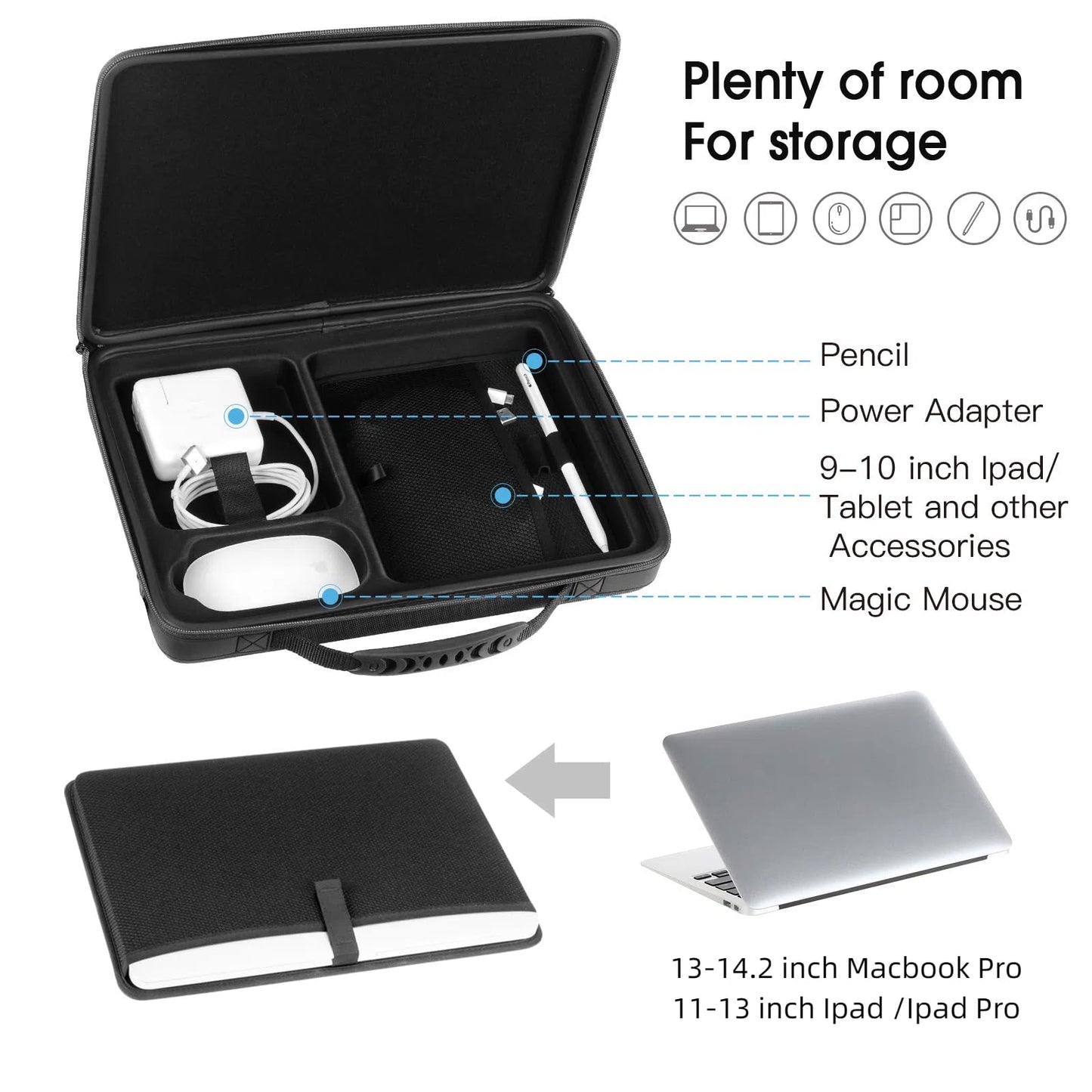 Smatree Hard Carrying Case Compatible for 14.2inch MacBook Pro M5 2025/2024 M4/2023 A2918, 13inch MacBook Air M4 2025/2024/2022 A3313, 13 inch iPad Pro M5 2025/iPad Air M3 2025/iPad Pro M4 2024, Black