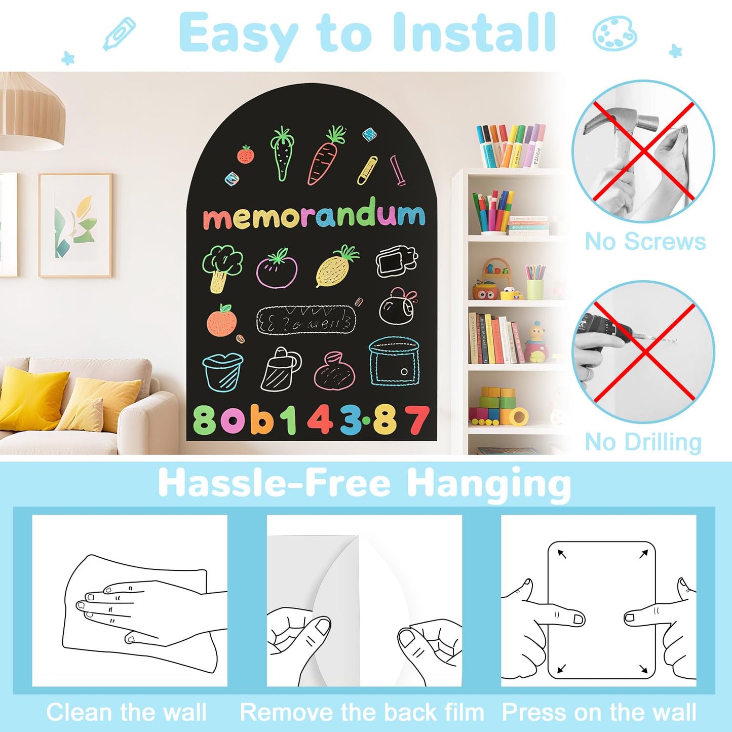 WUPIOS Magnetic Wall Decal Arch 40x32 inch Magnet Wall for Kids Chalkboard Adhesive Blackboard Magnetic Wallpaper Chalk Board Magnetic Wall Decal for Kids Playroom for Home Playroom Classroom Black