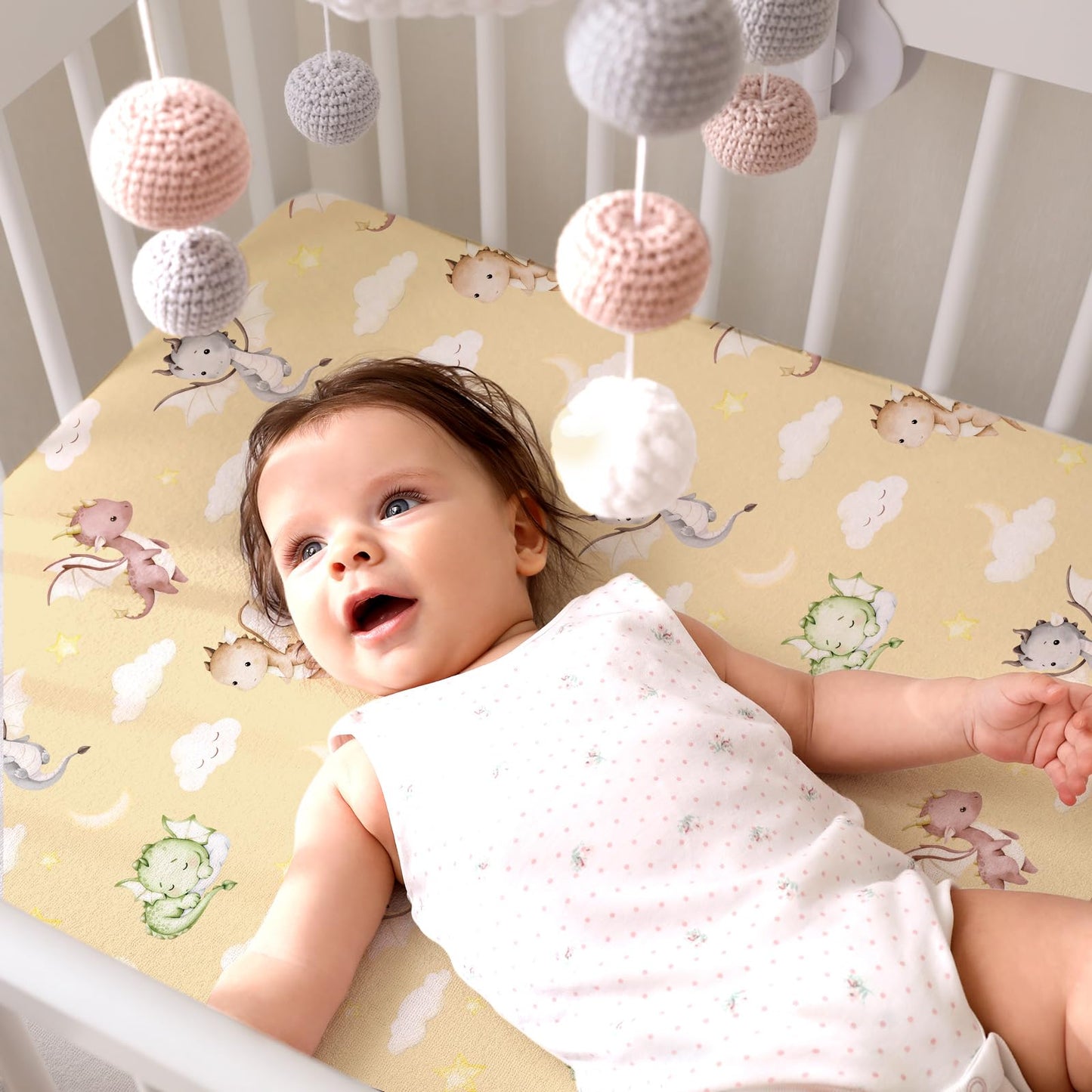 VitalCozy 4 Pcs Watercolor Dragon Crib Sheet Set Newborn Bedding Nursery Baby Sheets for Girl Boys Baby Gifts for Standard Crib and Toddler Mattresses, 52 x 28 x 8 Inches