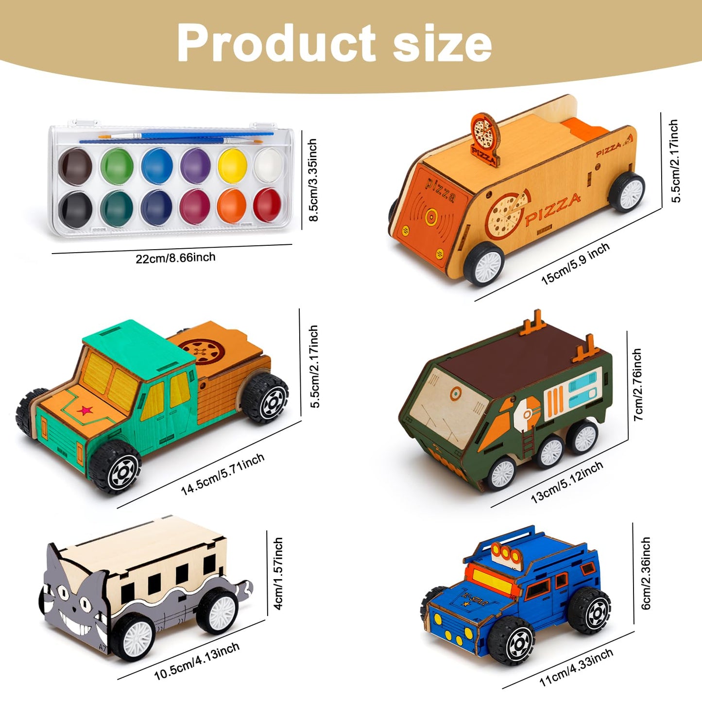 Minyaluck 5 Wooden Cars Craft Kit-Build & Paint Your Own Wood Model Car Kit,Wooden 3D Puzzles, Birthday Party Presents for Kids Boys and Girls