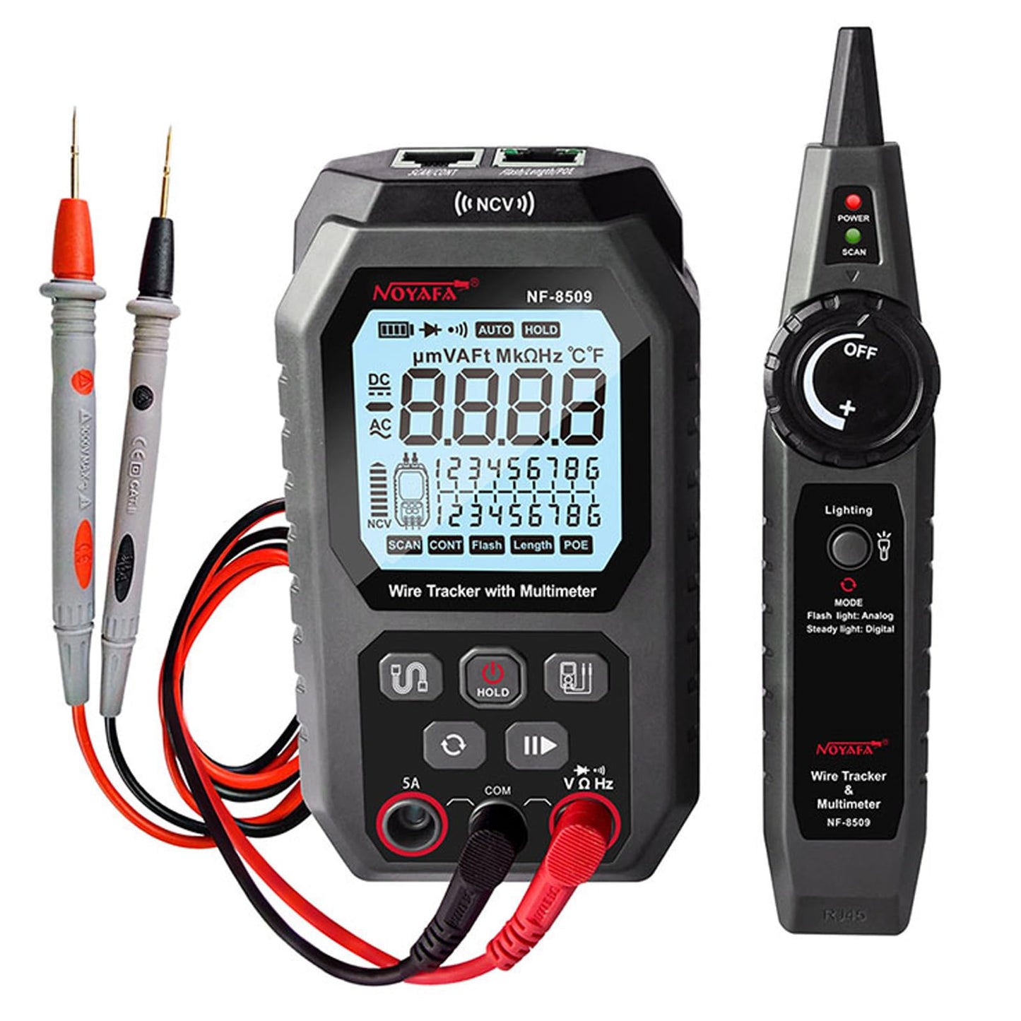 NOYAFA Network Cable Tester with Multimeter Tester, RJ45 CAT5 CAT6 Ethernet Cable Tester Port Flashing, NCV Anti-Burn AC DC Voltmeter POE Tester, Anti-Jamming TDR Network Tester Cable Toner