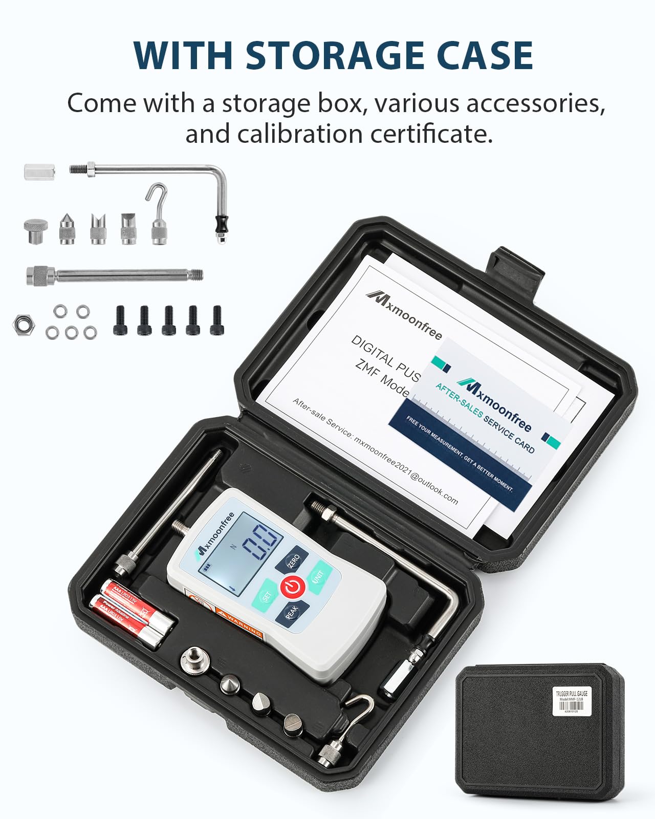 Mxmoonfree 500N Digital Force Gauge Push Pull Gauge Portable Force Meter with Units N/LB/Kg/Oz, Storage Case, Auto Backlit LCD, Auto Power-Off for Teaching School Lab Mechanical Physics (ZMF-500N)
