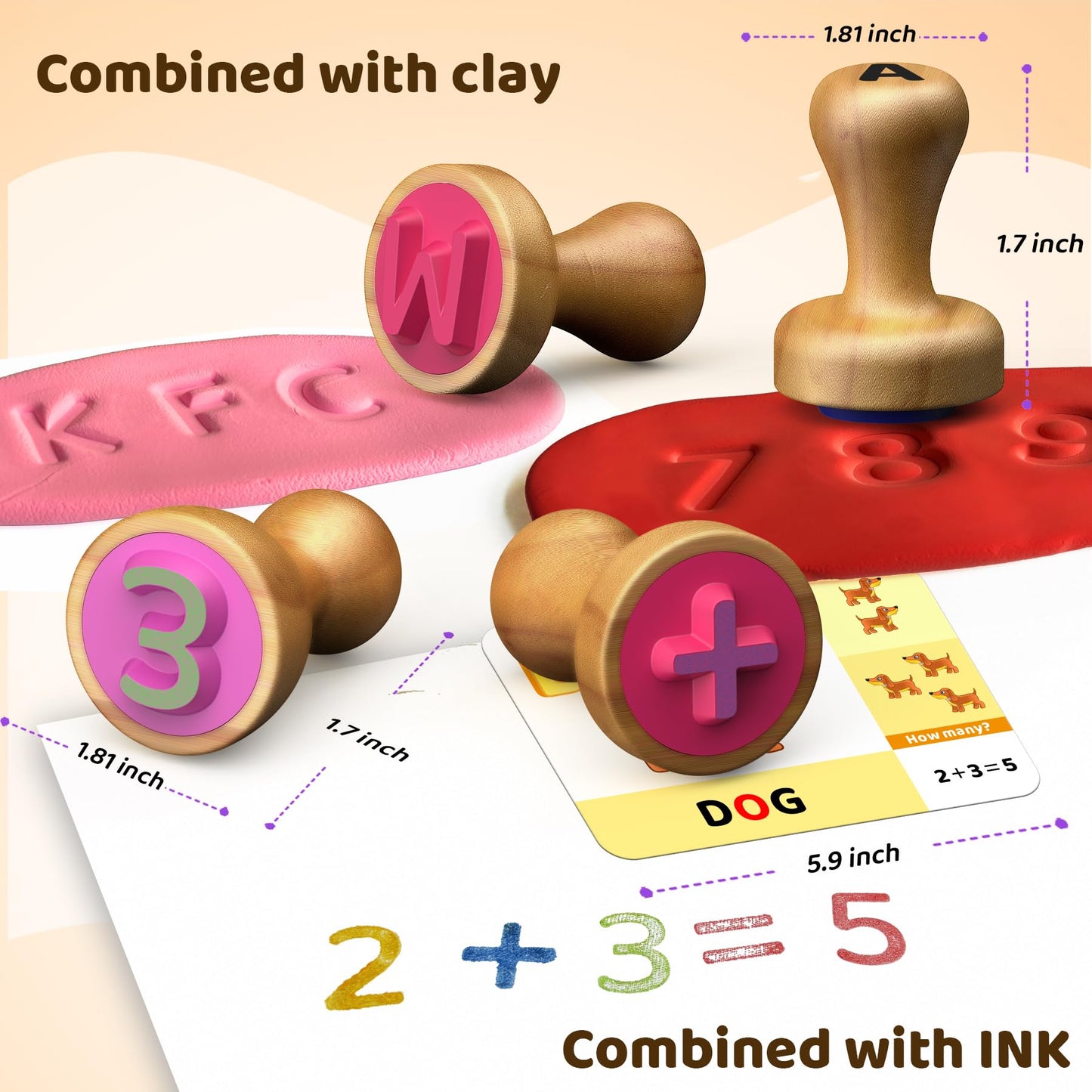 Montessori Wooden Alphabet & Number Stamps for Kids, Essential ABC 123 Learning Stampers for Ages 3-5, Preschool Homeschool Must-Haves Classroom Gift