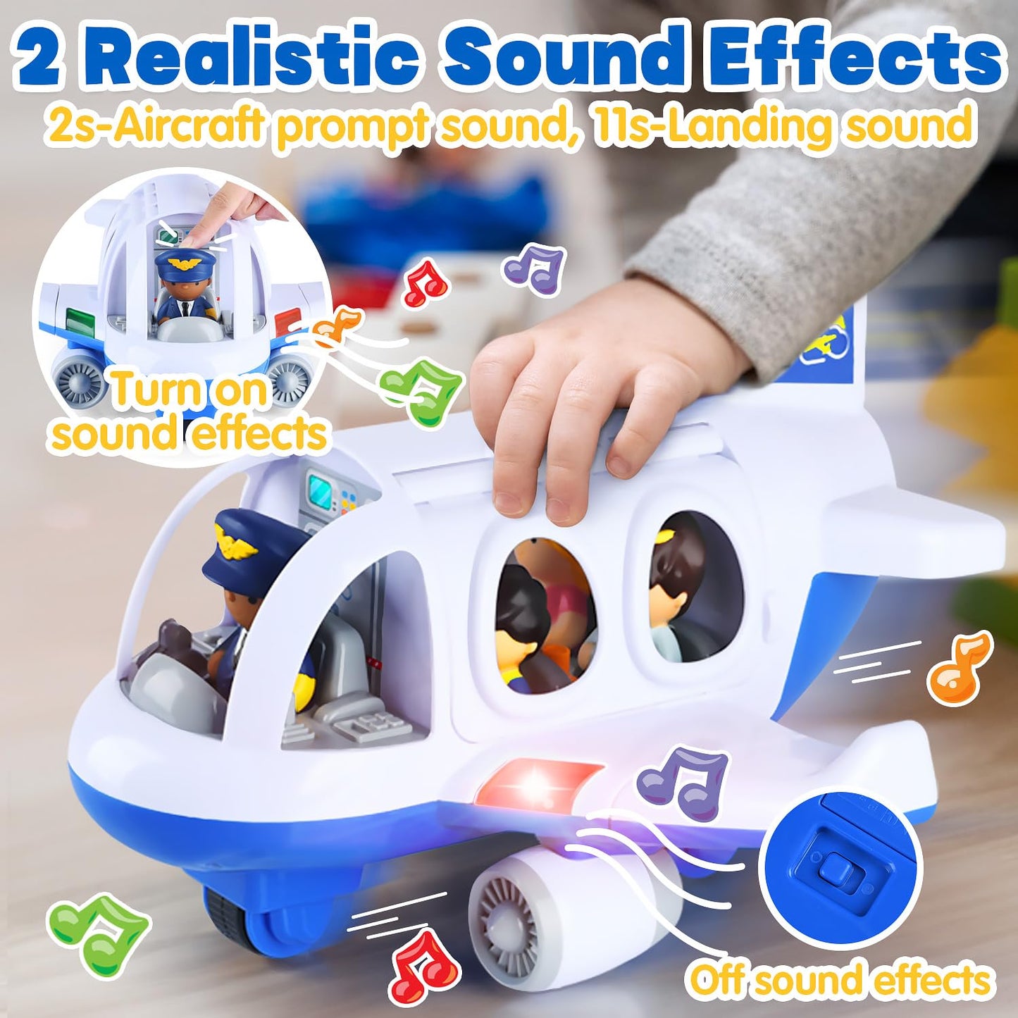 PLAY Airplane Toy for Kids - Toddler Airplane Toys Travel Plane Toys for Kids 2+ Years Old with Small Figures & Baggage Carrier, Musical Toy Airplane with Lights for Boys Girls Gifts Birthday