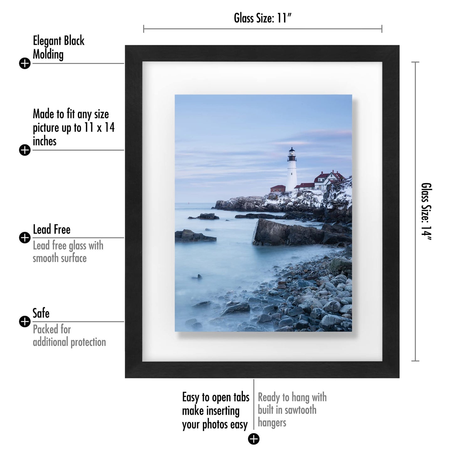 Americanflat 11x14 Floating Picture Frame with Polished Crystal-Clear Glass - Set of 2 - Use as 8x10 Frame or Display 5x7 Photo - Signature Float Collection - Photo Frames for Wall Display - Black