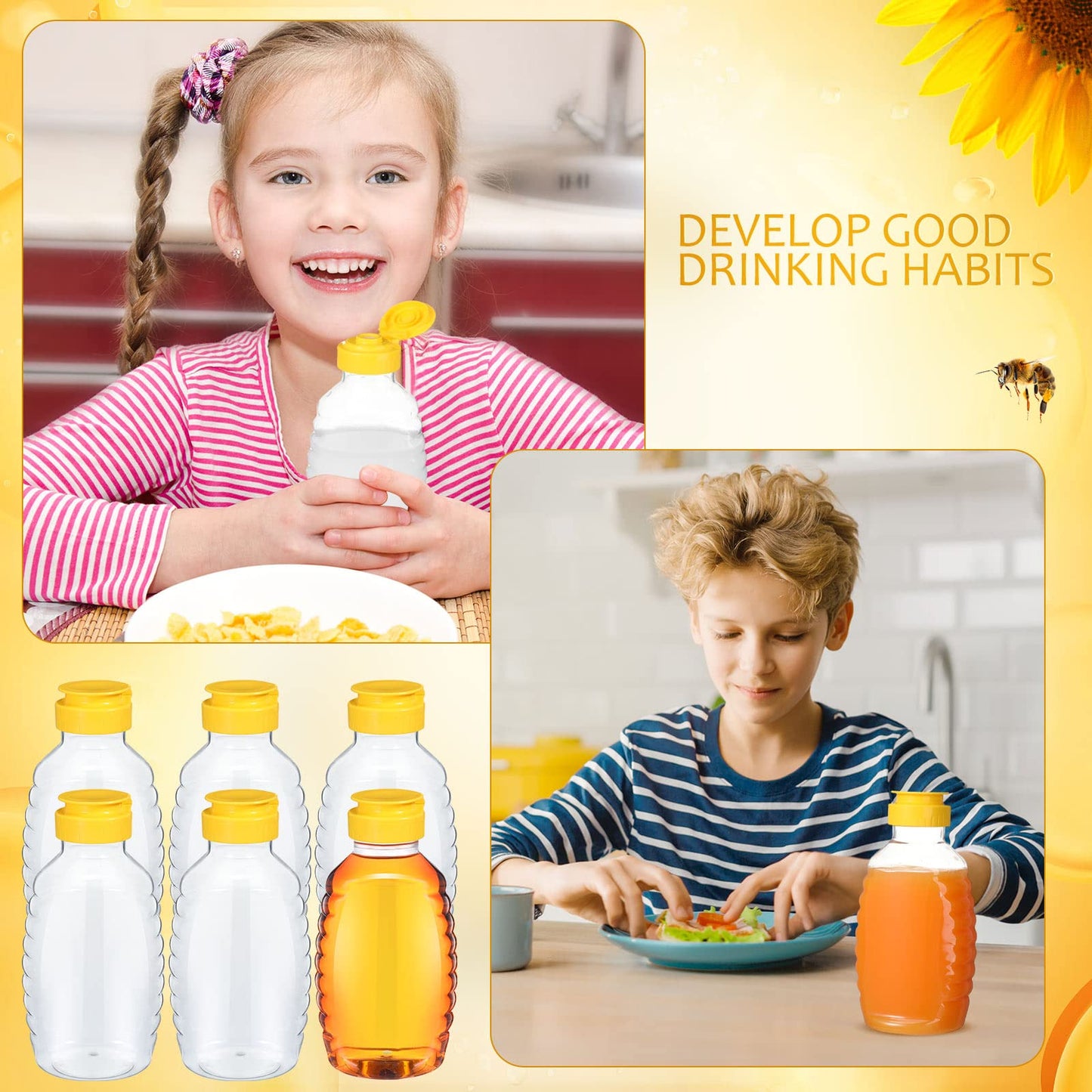 Didaey 48 Pcs 16 oz Honey Jar with Lids Squeeze Honey Bottles Bulk Clear Plastic Honey Container Honey Dispenser Empty with Flip Lid