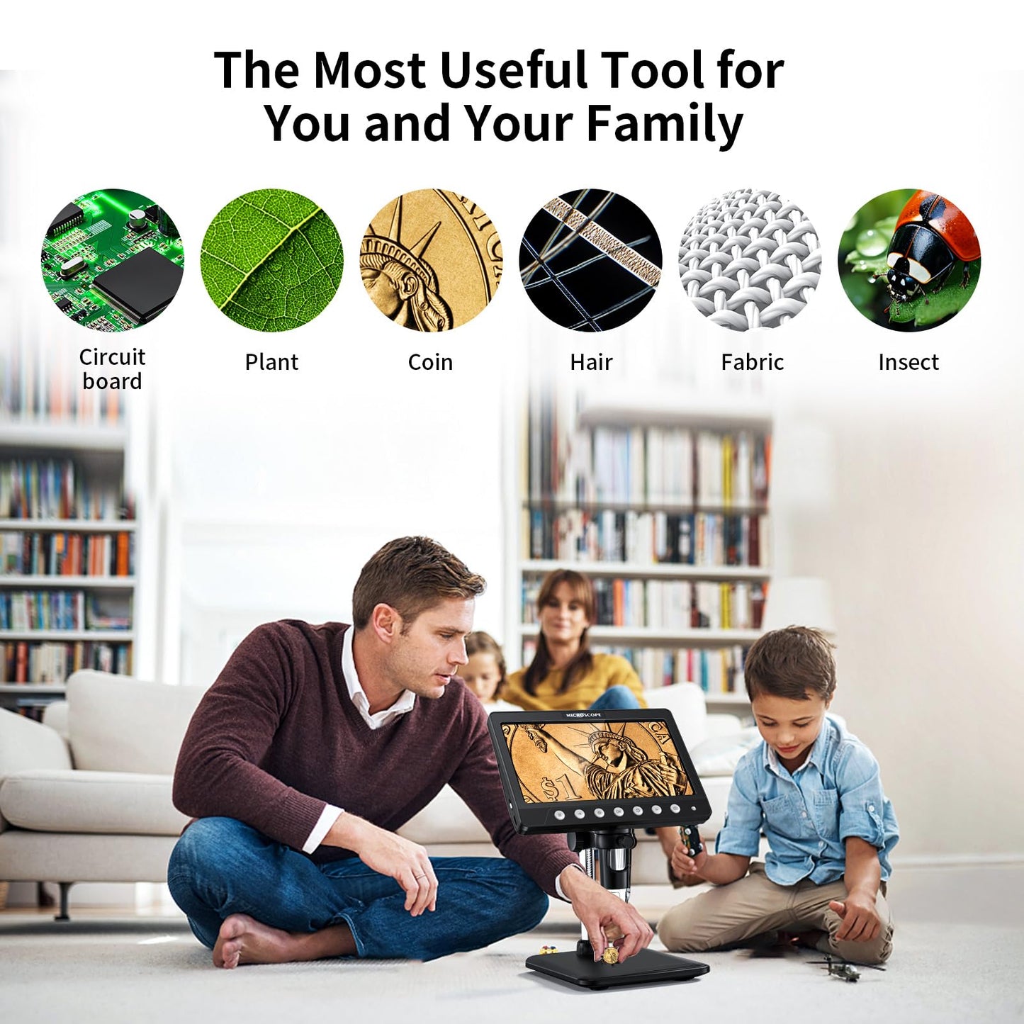 Coin Microscope for Adults Kids - 7'' HD IPS Digital Microscope for Error Coins with Screen | 1200X Soldering Microscope with 8 LED Lights | 32GB SD Card USB for Windows/MacOS