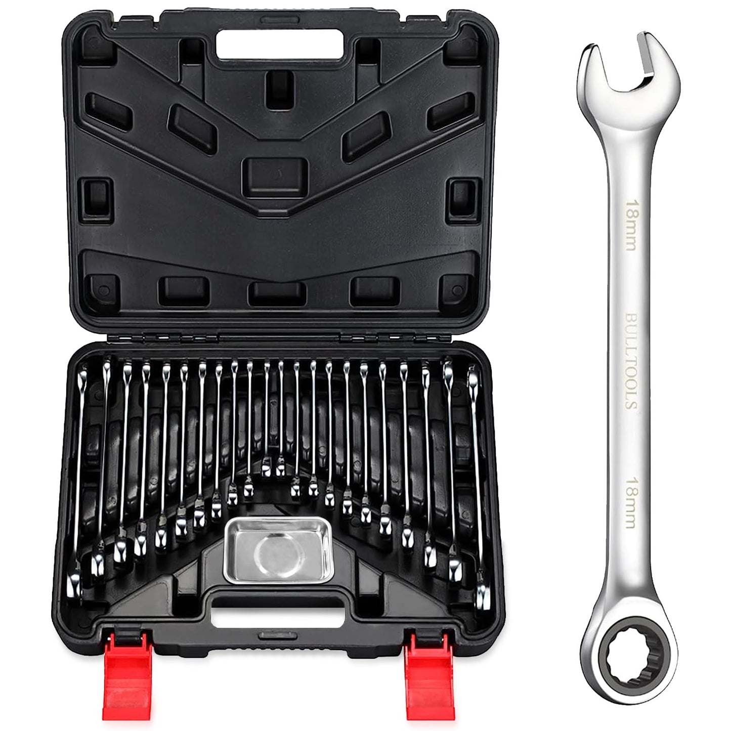 BULLTOOLS 23-Piece Ratchet Wrenches Chrome Vanadium Steel Ratcheting Wrench Set with Metric and SAE 72-Tooth Box End and Open End Standard Wrench Set with Organizer Box
