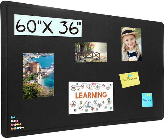 Large Bulletin Board - 60 X 36 inches Cork Board with 30 Pushpin, 5' x 3' Cork Board for Walls Pin Board, Self-Adhesive Felt Board Vision Board Foldable Photo Board for Wall - Black