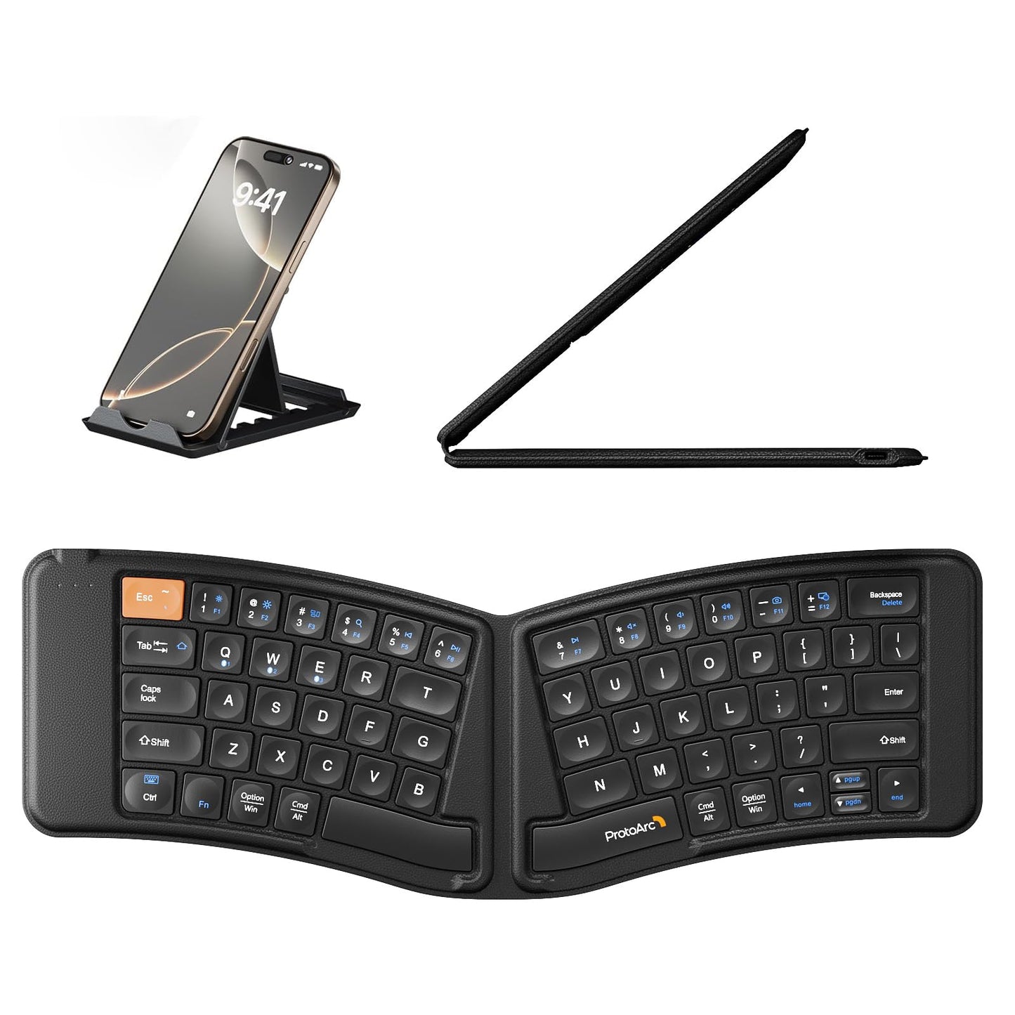 ProtoArc Ergonomic Foldable Keyboard, XK03 Split Folding Travel Bluetooth Keyboard, Ultra Slim, Portable for iPad, iPhone, Tablet, Laptop, PC