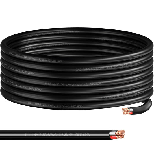 6/3 NM-B Wire with Ground,25FT,Non-Metallic Sheathed Cable, 6/3+10/1 AWG,Electrical Wire for Residential Building, Indoor and Outdoor Wiring Projects, Lighting
