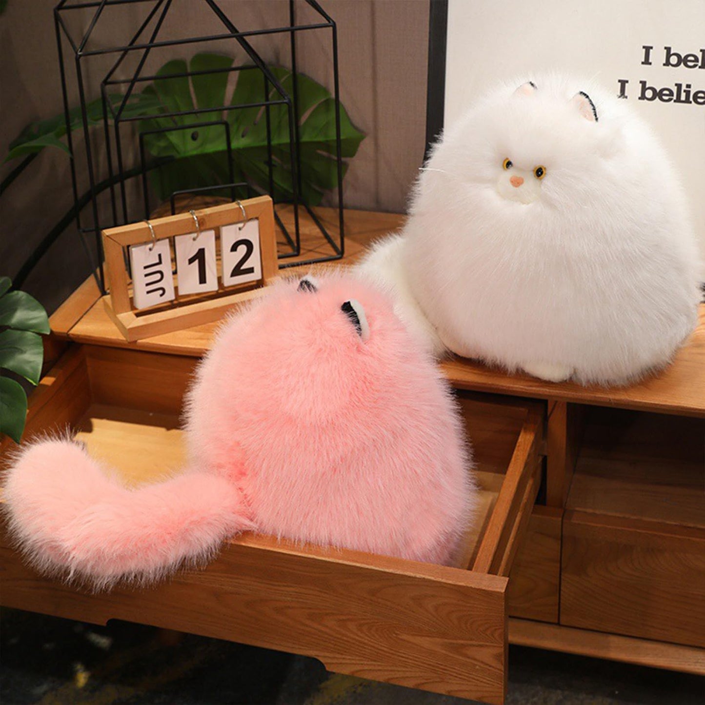 PEACH CAT Persian Cat Stuffed Animal 11.8" Fat Kitten Plush Cute Plushies Toys Gifts for Kids White