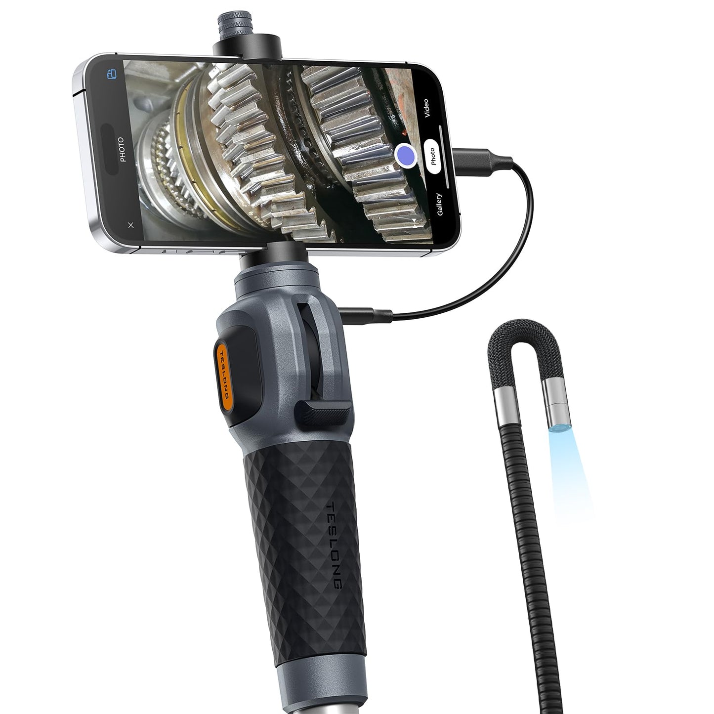 Teslong Two-Way Articulating Borescope with Light, USB-C Endoscope Inspection Camera with 5FT Semi-Rigid Probe, Flexible Snake Scope for Home Repair, Automotive, Compatible with iPhone 15/16 & Android