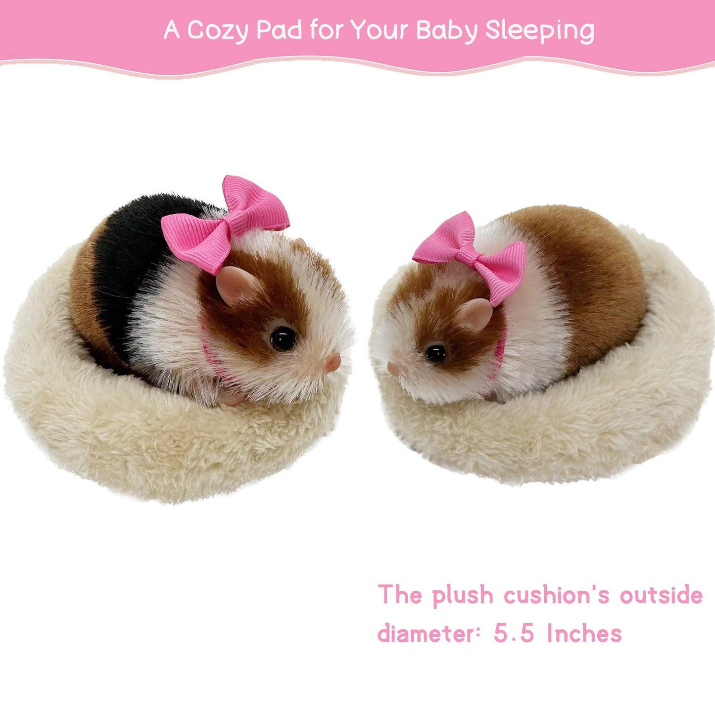 VOLOBE 5 Inches Silicone Hamster, Realistic Silicone Guinea Pig with Sleeping Bed Accessories for Kids Boy Girl Birthday Handmade Gift (Black Hamster)