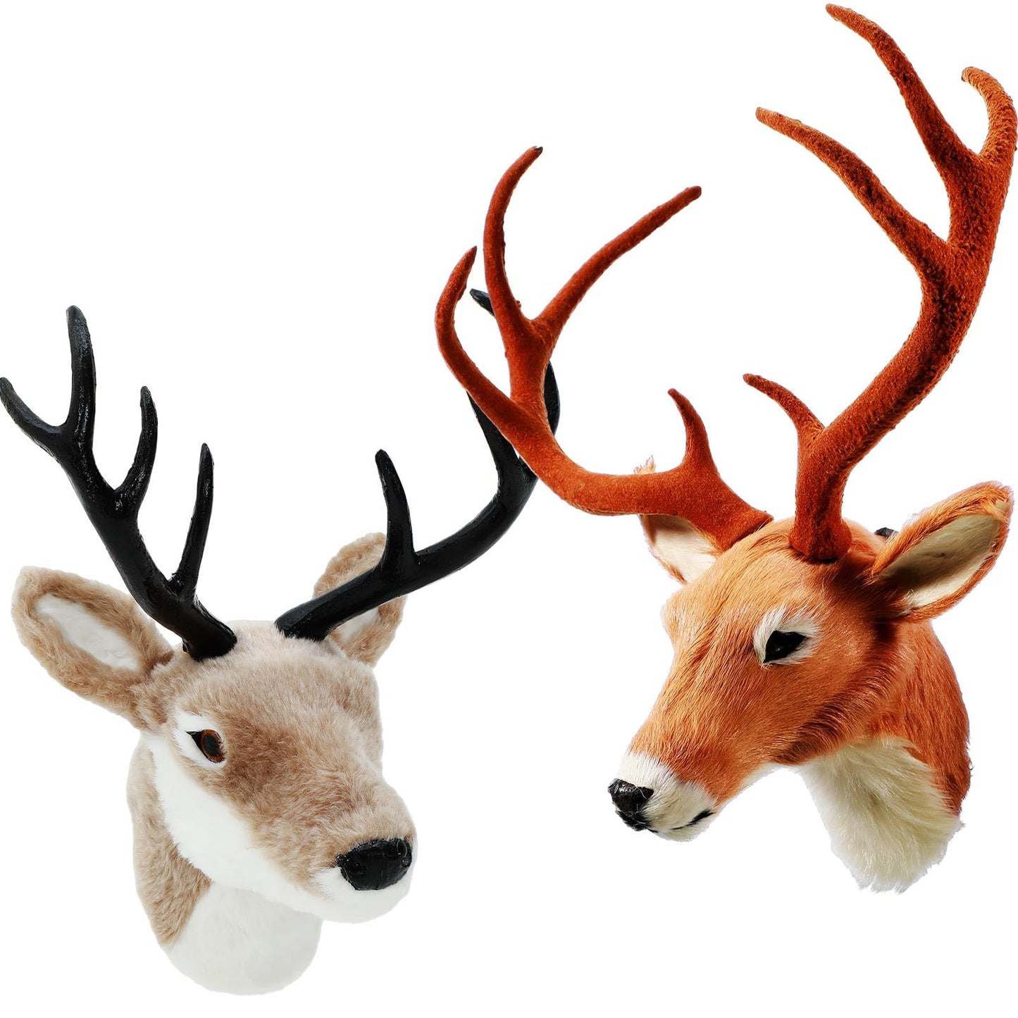 Arrowbash 2 Pack 13" The Elk Plush Stuffed Animal Wall Mount Plush Stuffed Animal Taxidermy Head for Christmas Home Wall Decoration Adult(Deer Head)