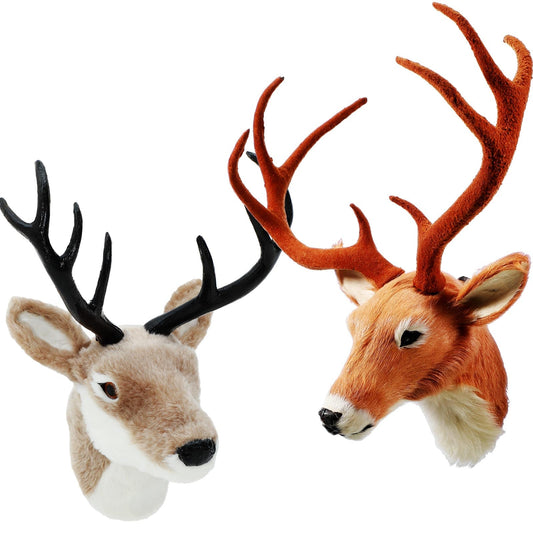 Arrowbash 2 Pack 13" The Elk Plush Stuffed Animal Wall Mount Plush Stuffed Animal Taxidermy Head for Christmas Home Wall Decoration Adult(Deer Head)