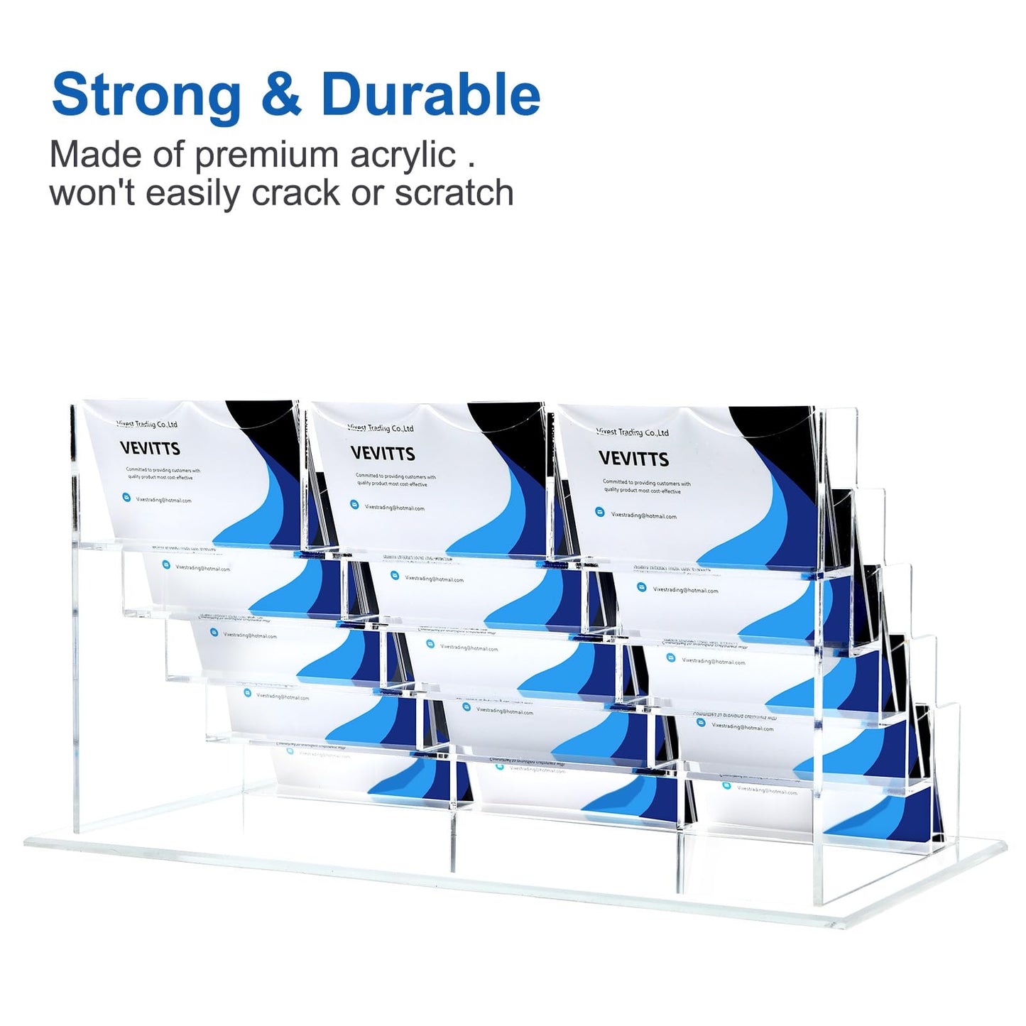 Vevitts Acrylic Business Card Holder for Desk Multiple Business Card Holders Business Card Organizer Business Card Display Rack Clear Plastic Business Card Stand for Home Office (15 Slots)