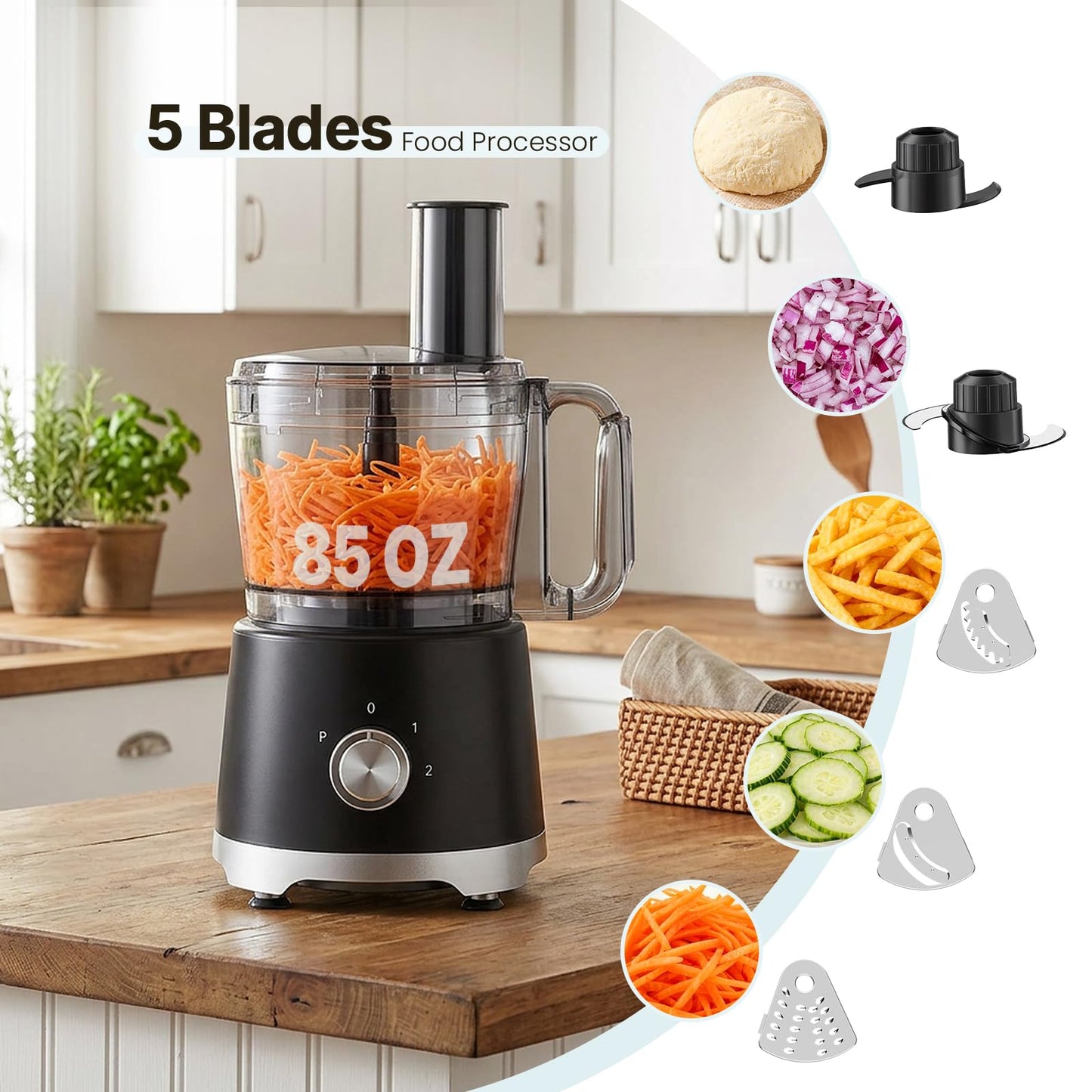 OLIXIS Food Processor 10.5 Cups, 600W Powerful Food processors with 5 Blades, Dishwasher Safe Meat Grinder for Slicing, Shredding, Chopping, Kneading, for Meat, Vegetables, Fruit, Dough