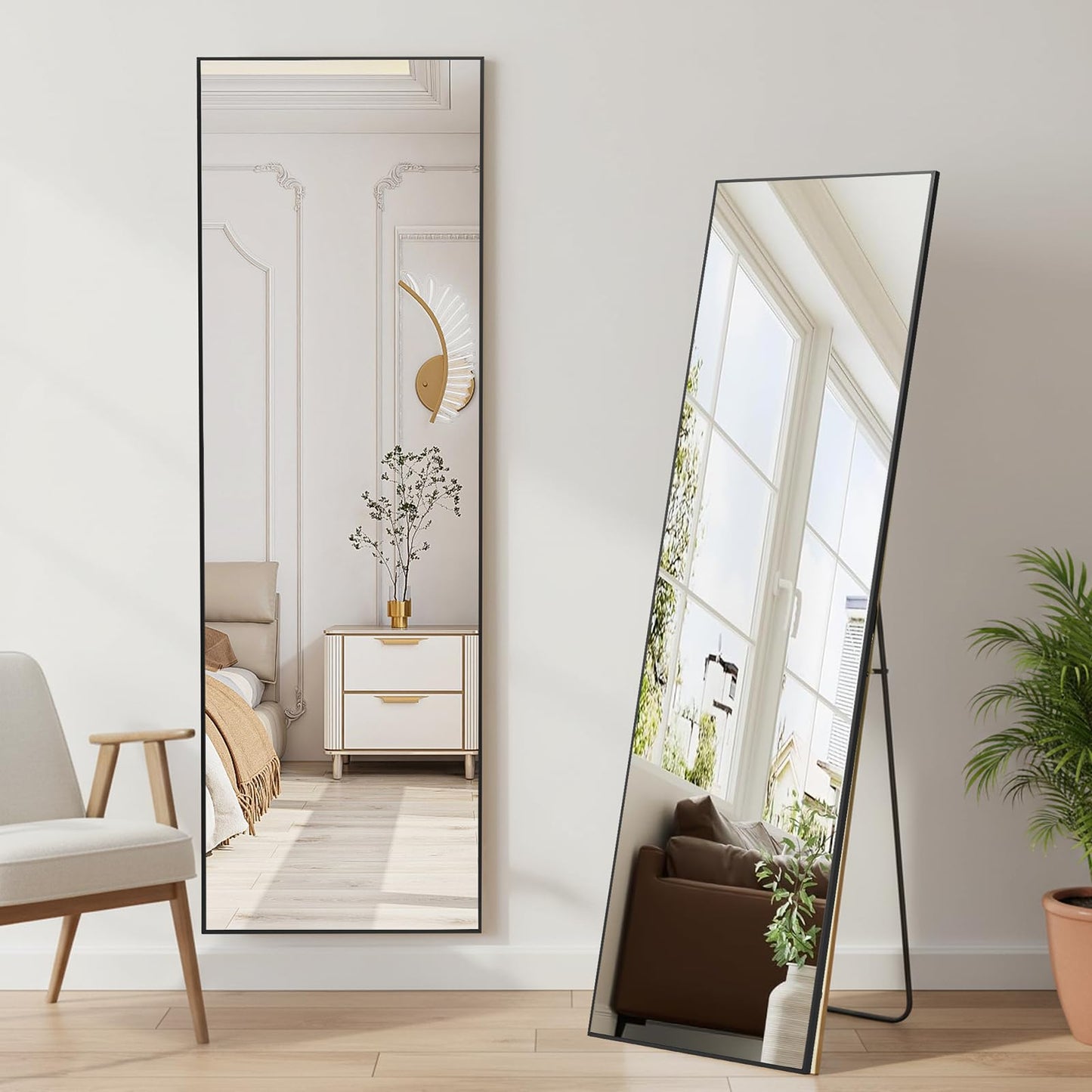 NEWBULIG Full Length Mirror, 59"x16" Full Body Mirror, Standing with Tempered Glass, Hanging or Leaning for Wall, Aluminum Alloy Thin Frame Floor Standing for Bedroom, Cloakroom, Black
