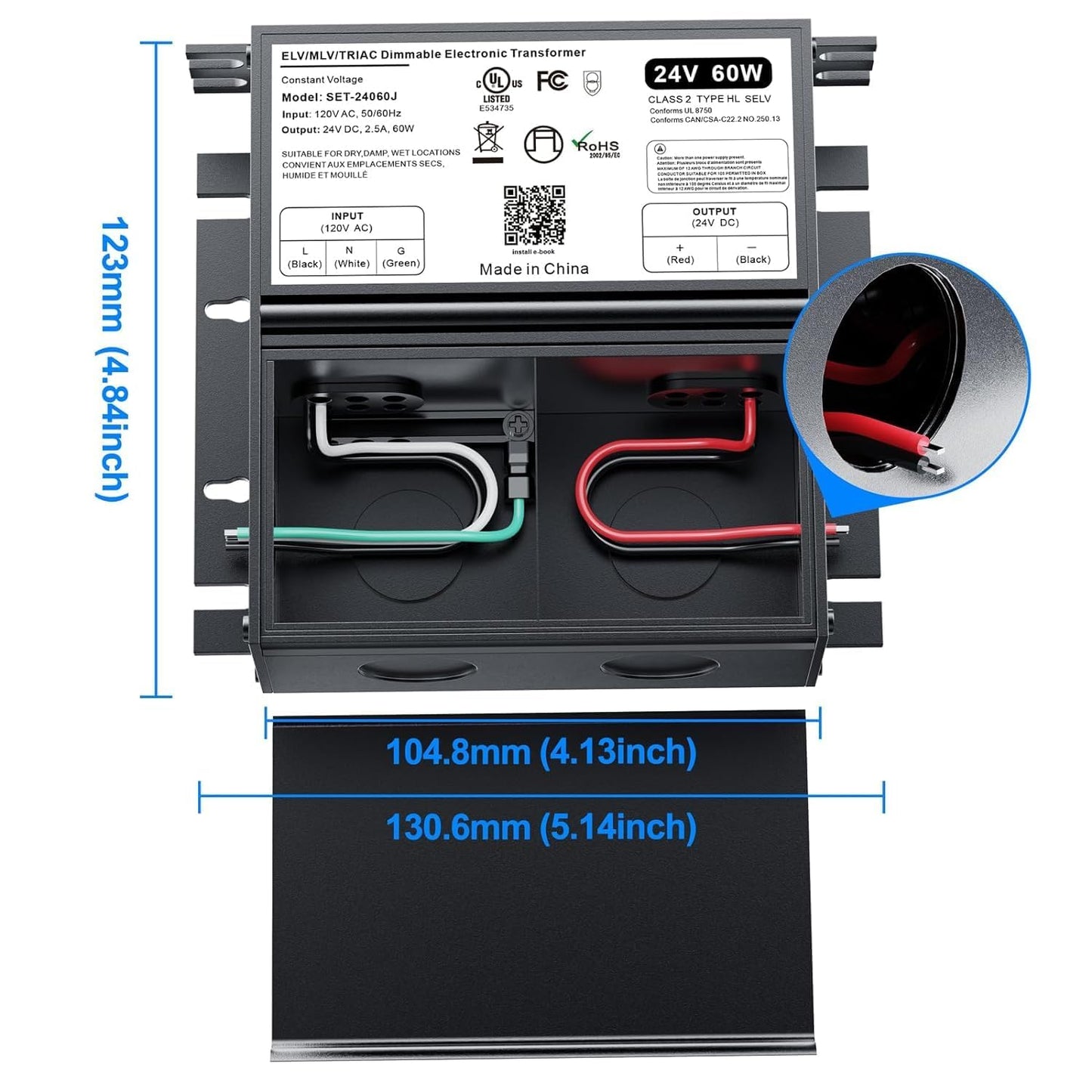 2 Pcs 60W 24V Dimmable LED Driver, Triac/ELV/MLV AC to DC Power Supply for LED Light, Halogen Bulb, LED Transformer Compatible with Lutron & Leviton Dimmer, for Indoor/Outdoor Use