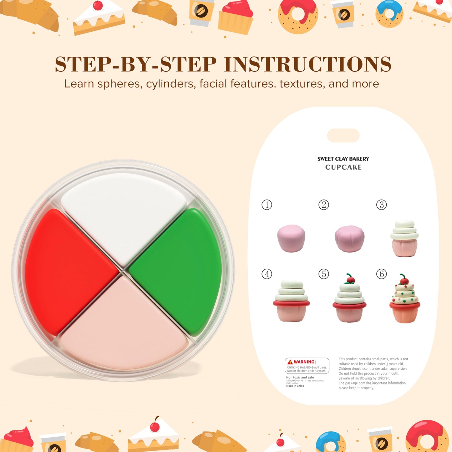 Cyajm Air Dry Clay Sweet Bakery Kit - 12 Dessert Themed Individual Clay Packs, Non-Toxic Ultra-Light Air Drying Modeling Clay with Tools & Guide, DIY Craft Gift for Kids Boys Girls Ages 3+
