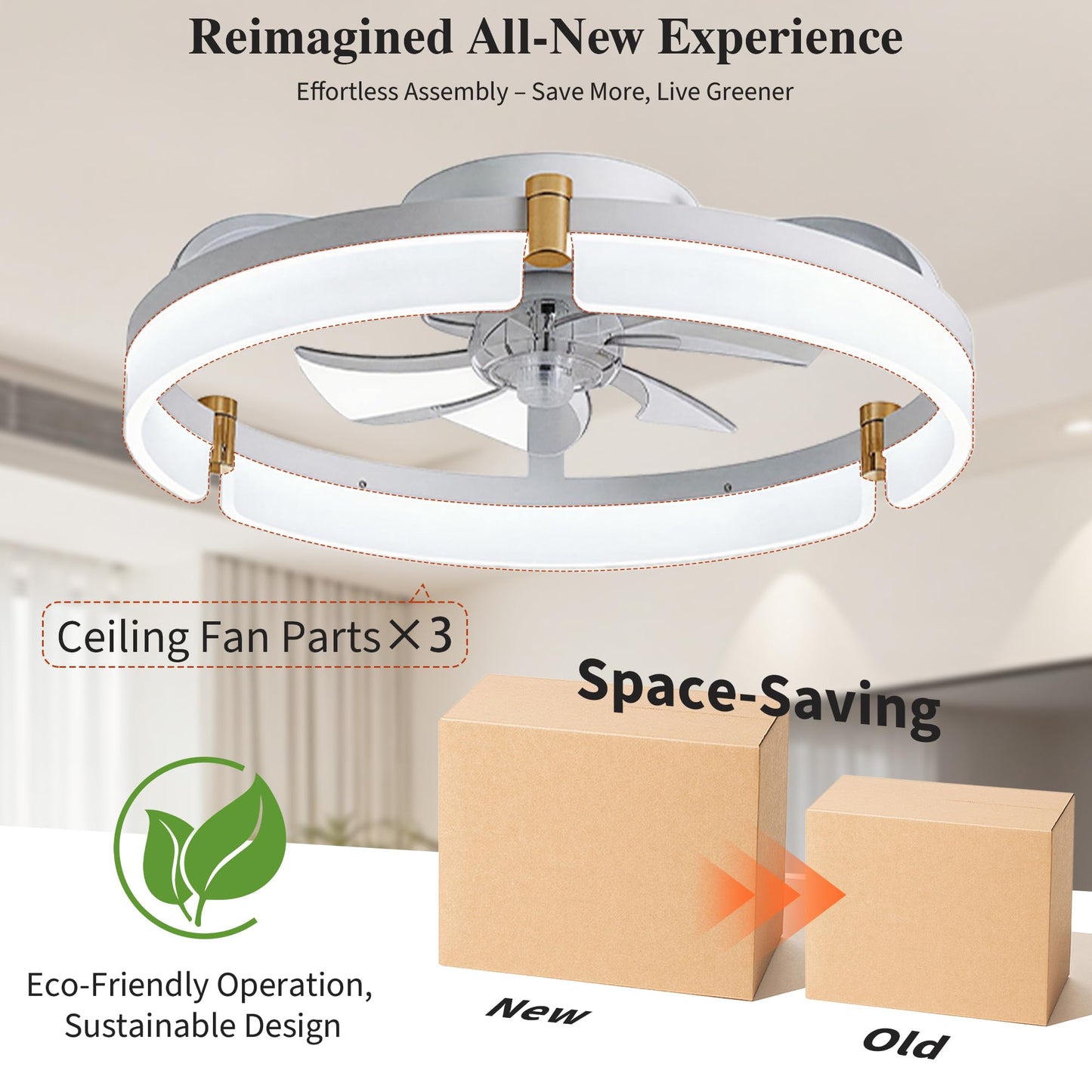 Ceiling Fans with Lights and Remote Fandelier - White 20'' Flush Mount Low Profile Modern Ceiling Fans for Bedroom - Stepless Color Temperature and 6 Speeds, White