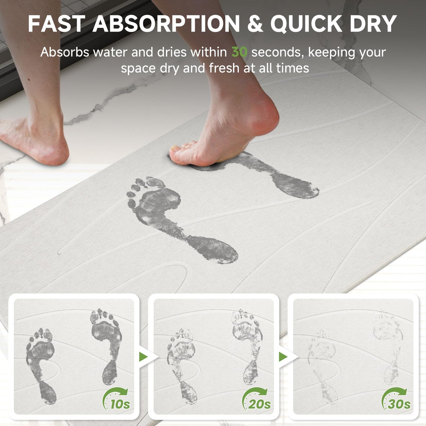 Liyarya Extra Large Stone Bath Mat, 31.5 x 19.7 White Diatomaceous Earth Stone Shower Mat for Bathroom, Large Absorbent Bath Mats, Non-Slip Bathroom Floor Mat, Quick Dry, Easy to Clean