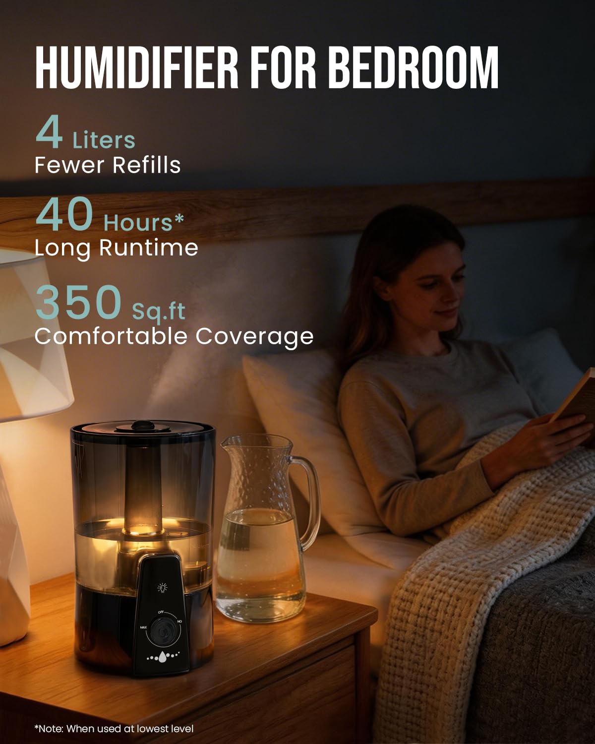 Kaxidol Humidifiers for Bedroom,1.06Gal(4L) Dishwasher Safe Design Easy to Clean, 3-in-1 Humidifier & Aroma Diffuser & Night Light,Top Fill,360° Ultra-Fine Spray,Auto Shut-Off,Home,Baby Nursery,Black