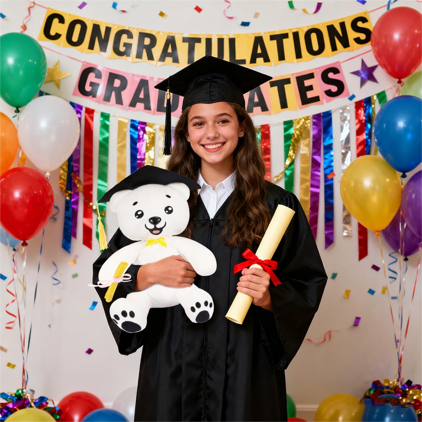 YUNVI 12 inch 2025 Graduation Autograph Stuffed Bear with Marking Pen,Kids Congrats Grad Graduation Plush Animal Toy Congratulations Graduation Gift for Graduate Party
