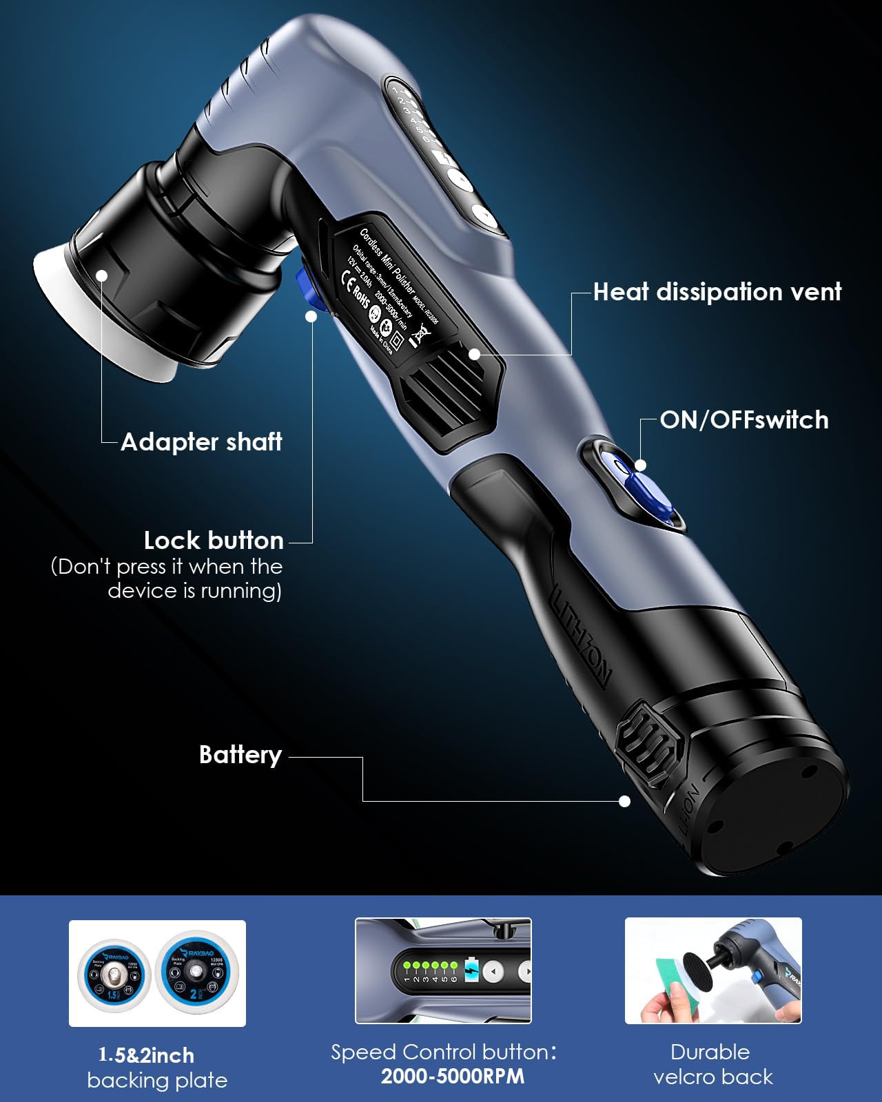 12V Cordless Mini Polisher – 2/1.5-inch Backing Plates, Dual （DA/RO ）Modes, 53 All-Inclusive Accessories & 6 Variable Speeds. A Versatile Mini Buffer for Pro Car Detailing & Flawless Polishing