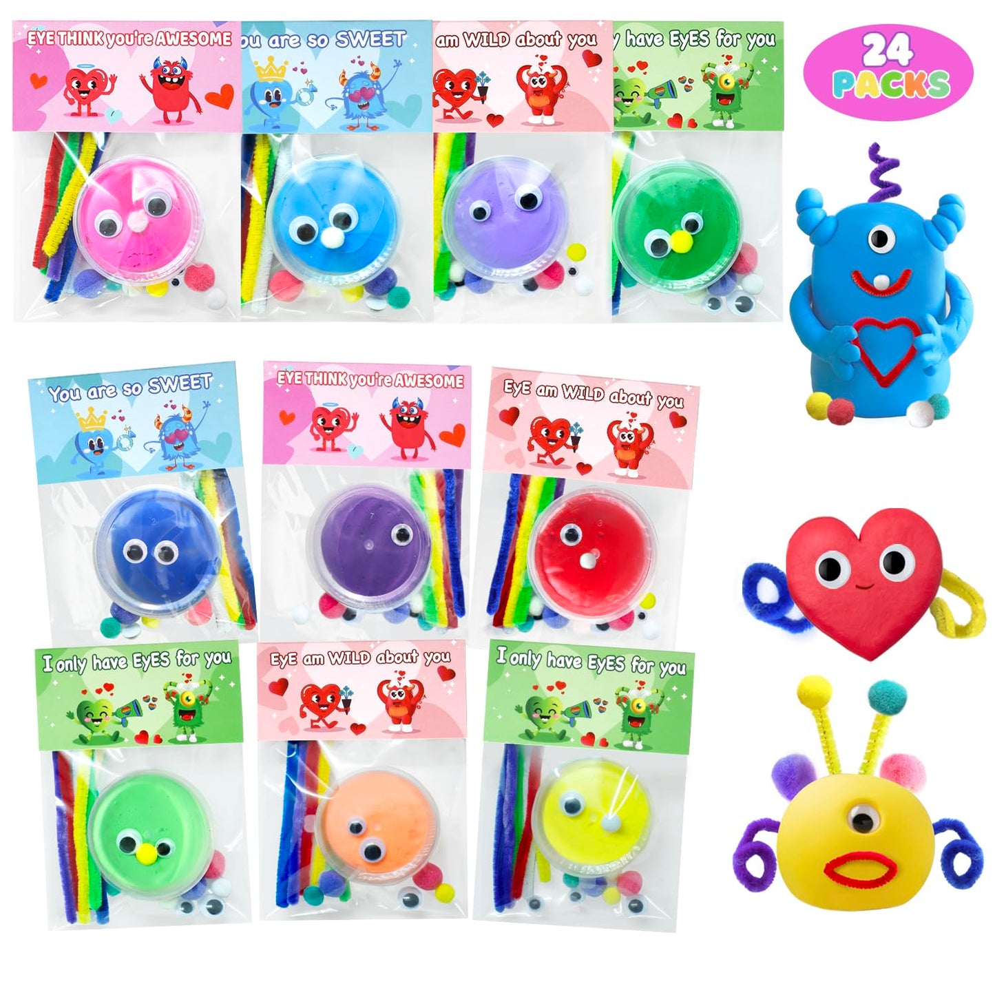 DEKWELL 24 Packs Valentines Day Cards for Kids School Classroom with DIY Air Dry Clay Bulk,Valentines Day Gifts for Kids Classroom Valentine Exchange Presents