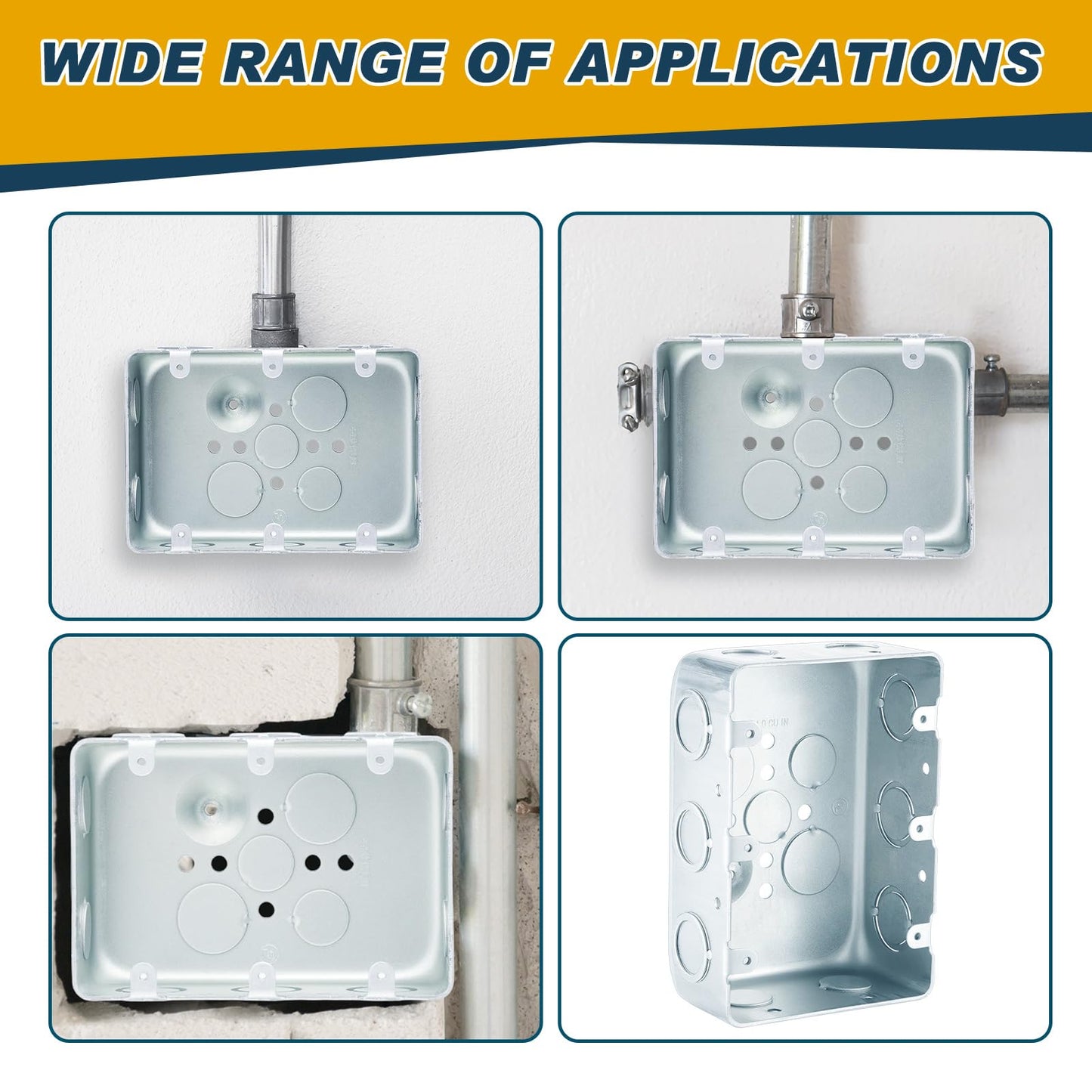 Copkim 4 Pcs Metal Electrical Junction Box 2-1/8" Deep Three Gang Multi Device Box Square Silver Galvanized Steel Drawn Construction