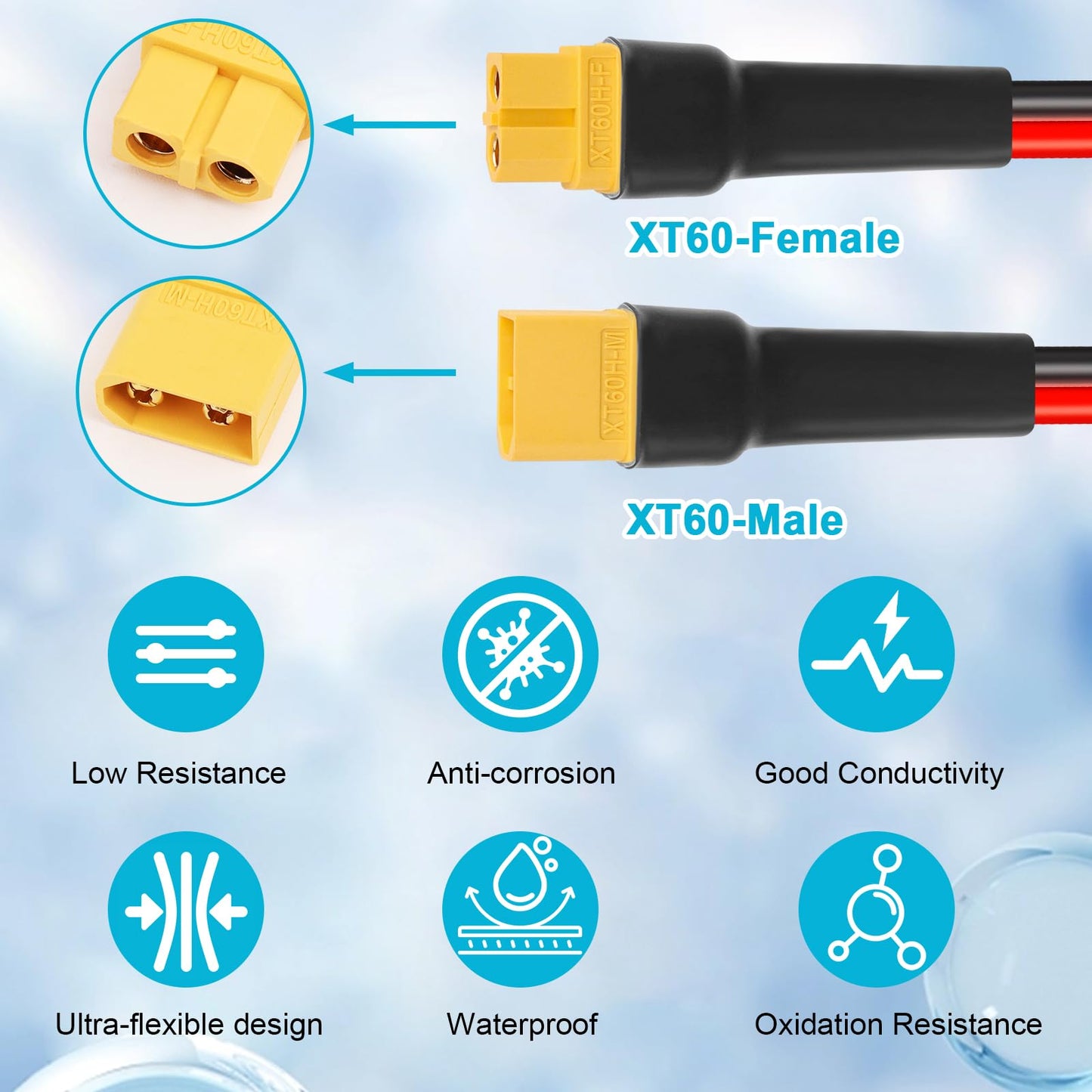 10AWG 50FT XT60 Extension Cable 2 3 5 10 15 20 25 30 35 40 50 75 100FT XT60 Female to Male Connector for Portable Power Station Solar Panel RC Battery