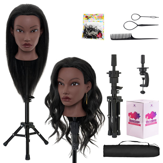 20 Inch Mannequin Head Human Hair with Stand,Real Hair Mannequin Head for Braiding,Cosmetology Manikin Doll Head for Styling with Mannequin Head Stand Table Clamp Hair Braiding Set