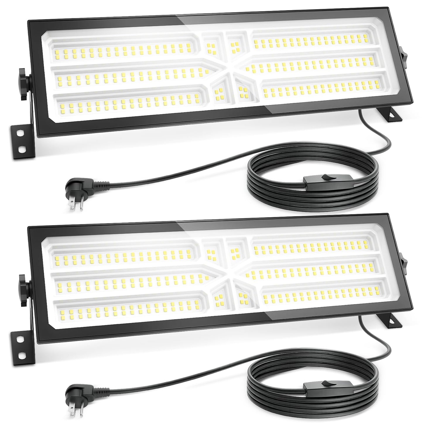 AGranTOP 2 Pack Linkable LED Shop Light (Built-in Outlet) - 100W 15000LM Aluminum Plug in Garage Light w/ 9.84ft Power Cord and On/Off Switch, 6000K Shop Lights for Garage, Workshop