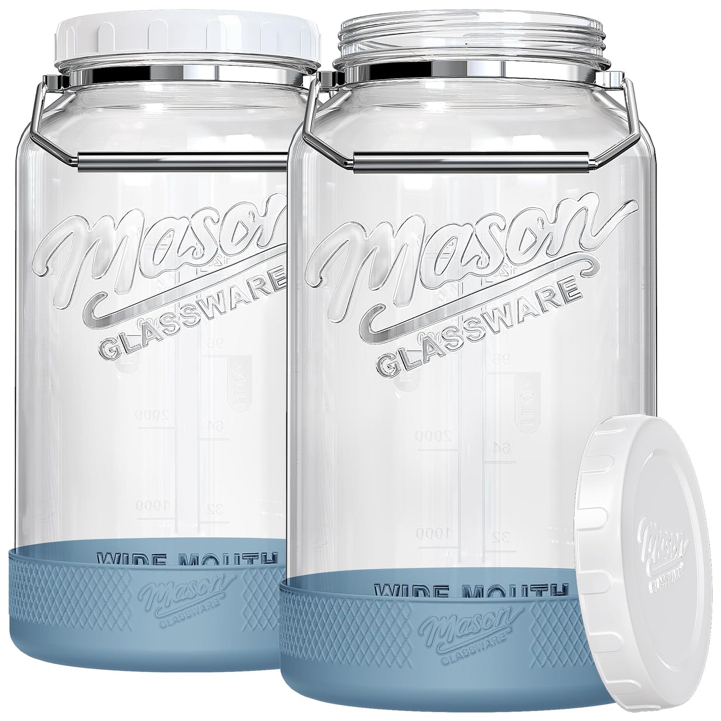 Dwbligt 1.5 Gallon Huge Glass Jar with Airtight Lid, Wide Mouth Large Mason Jars for Fermenting, Pickling, Canning, Water Glassing Eggs, Kombucha, and Food Storage – with Handle & Scale Marks(2 Packs)