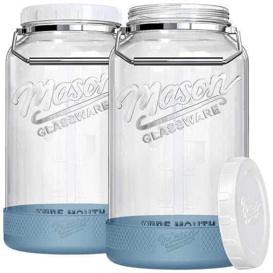 Dwbligt 1.5 Gallon Huge Glass Jar with Airtight Lid, Wide Mouth Large Mason Jars for Fermenting, Pickling, Canning, Water Glassing Eggs, Kombucha, and Food Storage – with Handle & Scale Marks(2 Packs)