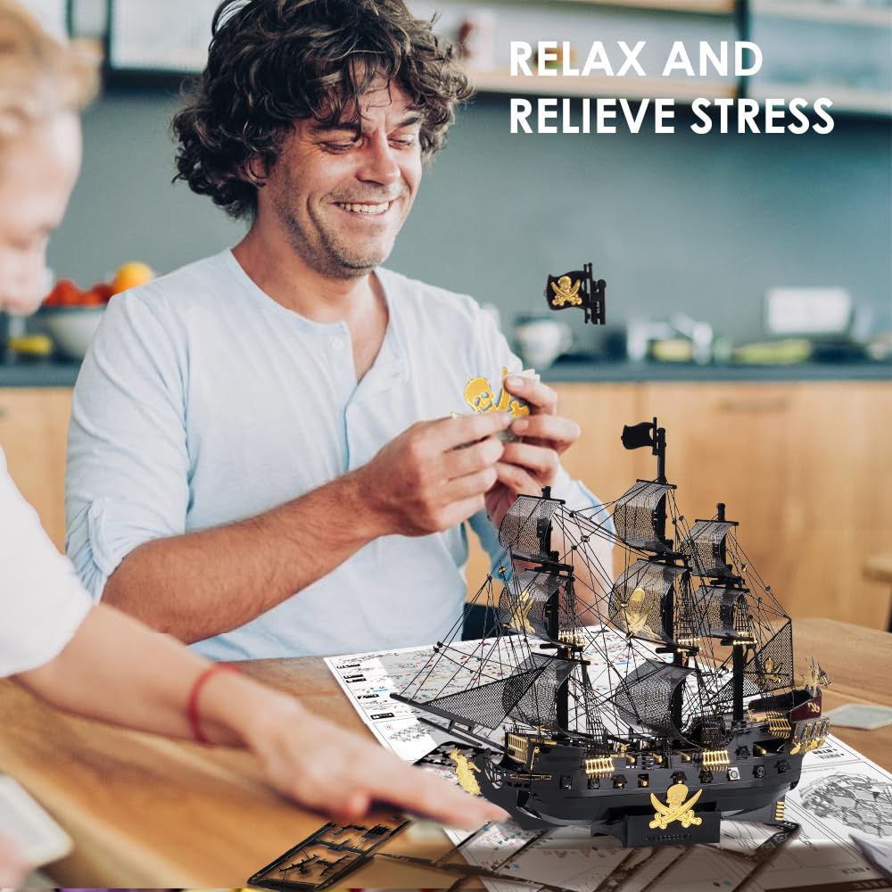 Piececool 3D Metal Puzzles for Adults, Red Queen Anne's Revenge Pirate Ship Model Kits, 3D Watercraft Model Building Kit, DIY Craft Kits Difficult 3D Puzzles for Family Time
