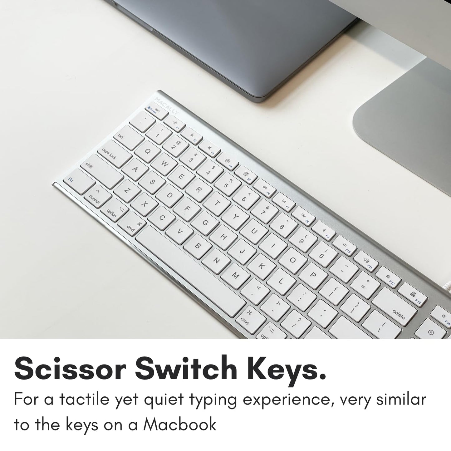 Macally Ultra Slim USB Wired Computer Keyboard - Compatible Apple Keyboard or Windows - Full Size Keyboard with 20 Mac Keyboard Keys - Low Profile Keyboard for iMac Desktop, Macbook Pro/Air