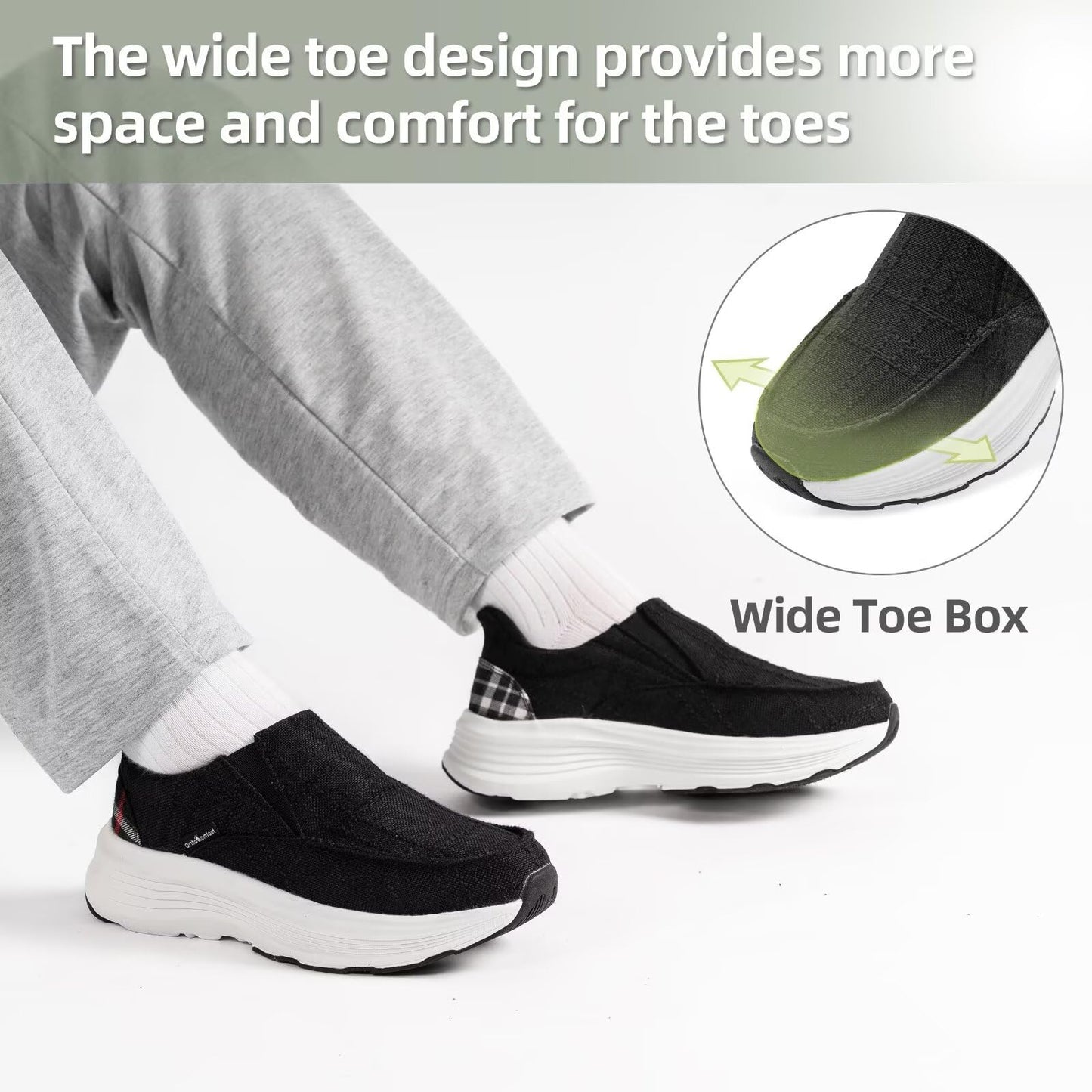 Women's Orthopedic Hands Free Slip Ins Loafers Walking Shoes: Thick Sole Plantar Fasciitis Shoes for Foot Pain Relief, Casual Soft Canvas Loafers with Arch Support for Flat Feet Black Size 9.5