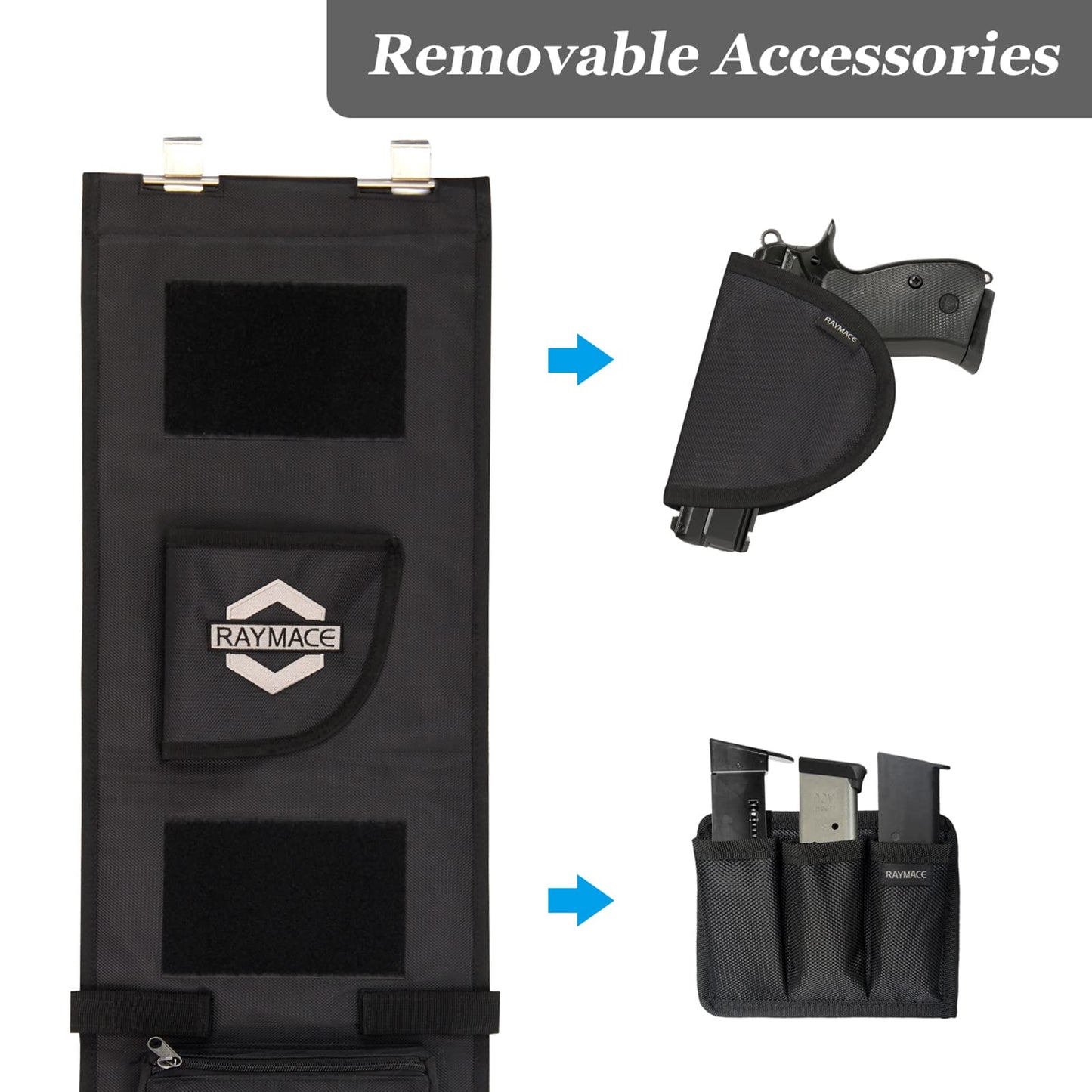 RAYMACE Gun Safe Door Panel Organizer 10W*46H inch，Adjustable Width to 13 Inch, Pistols and Documents Storage Solution