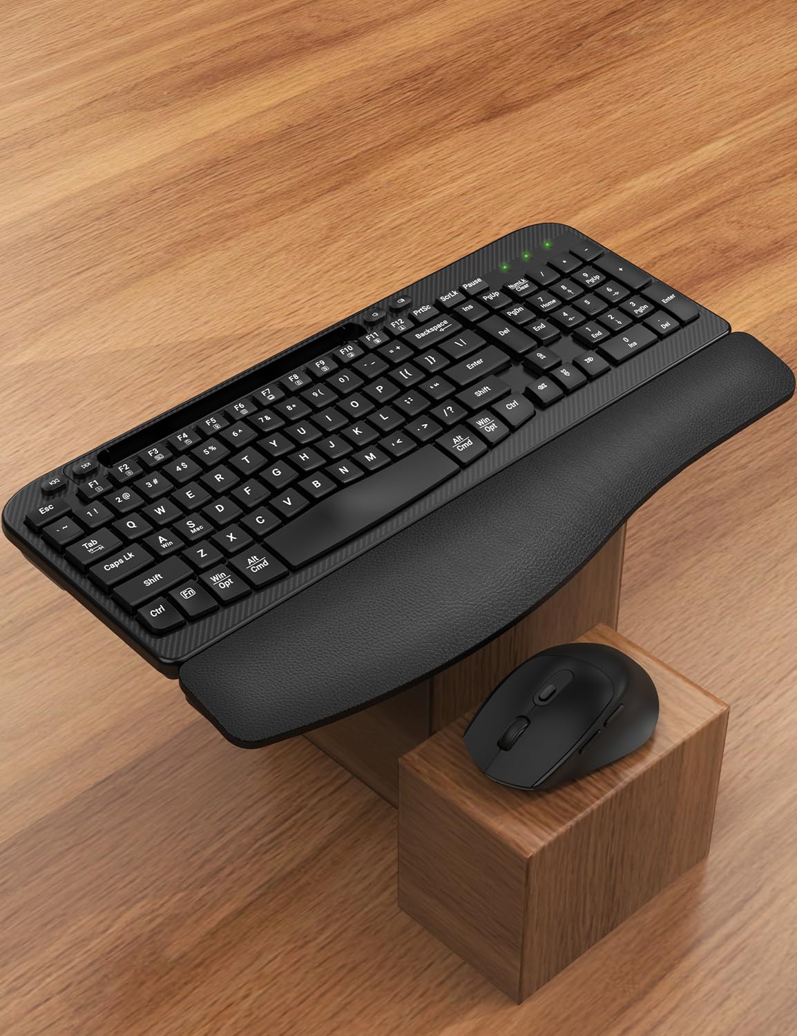 Wireless Keyboard and Mouse Combo, EAYBLLY Wave Keys Wireless Ergonomic Keyboard with Cushioned Wrist Rest, Phone Holder, 2.4GHz Silent Cordless Keyboard Mouse Set for Computer, Laptop, PC, Windows