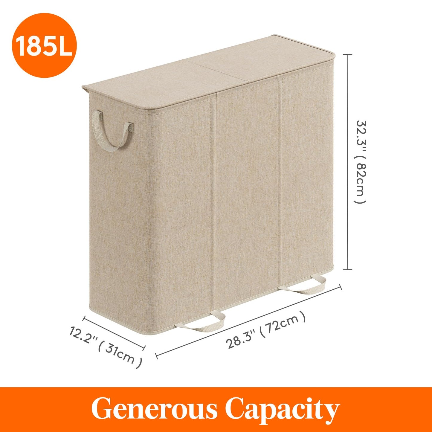 Lifewit Triple Laundry Hamper with Lid and Removable Laundry Bags, Large Collapsible 3 Dividers Dirty Clothes Basket with Handles for Bedroom Laundry Room Closet Bathroom College, 185L Beige