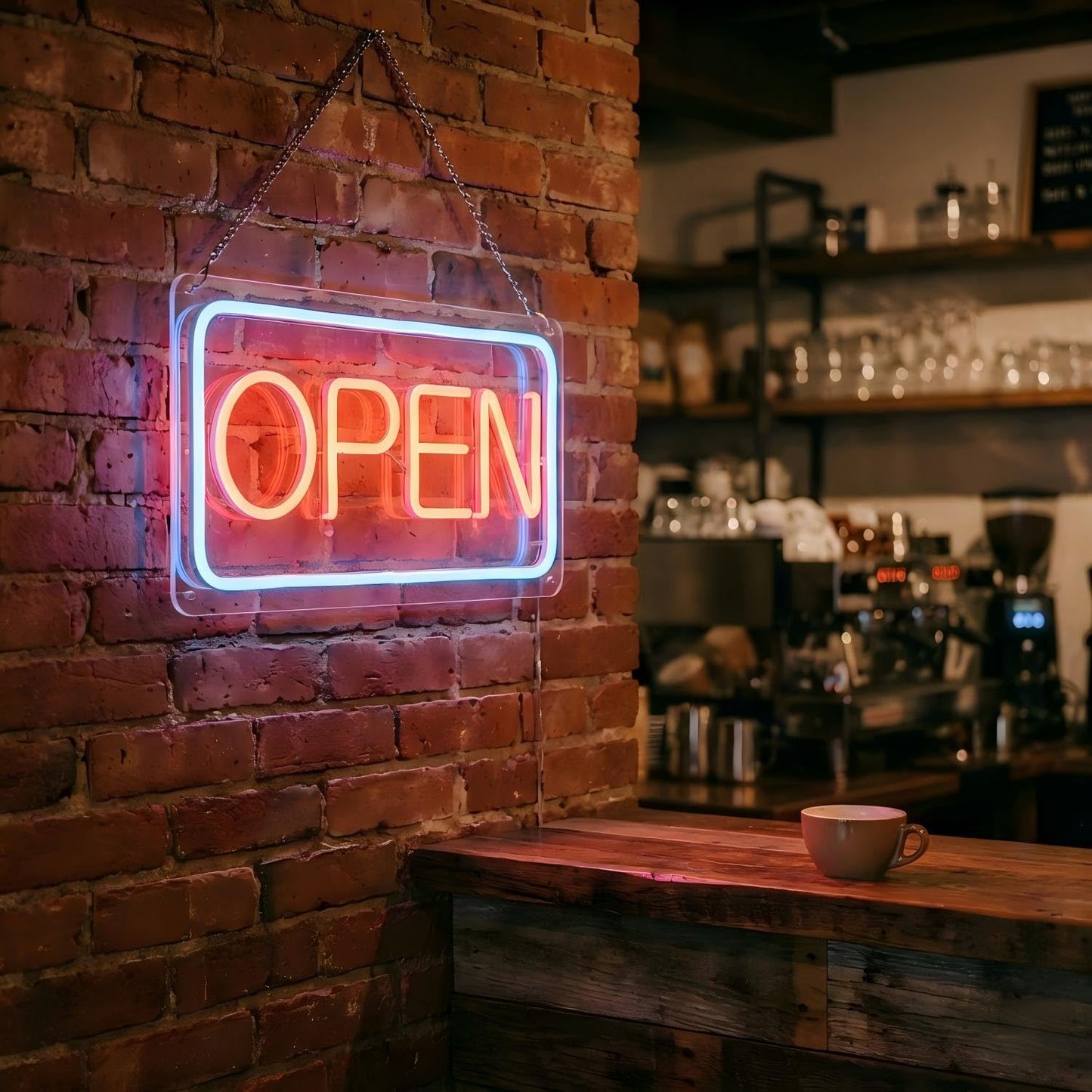 iDecoMart 16 Inch LED Open Sign, Ultra Bright 5 Modes Neon Open Sign with 5 Levels Dimmable, USB & Battery Powered Light Up Sign for Business Window Storefront Cafe Bar