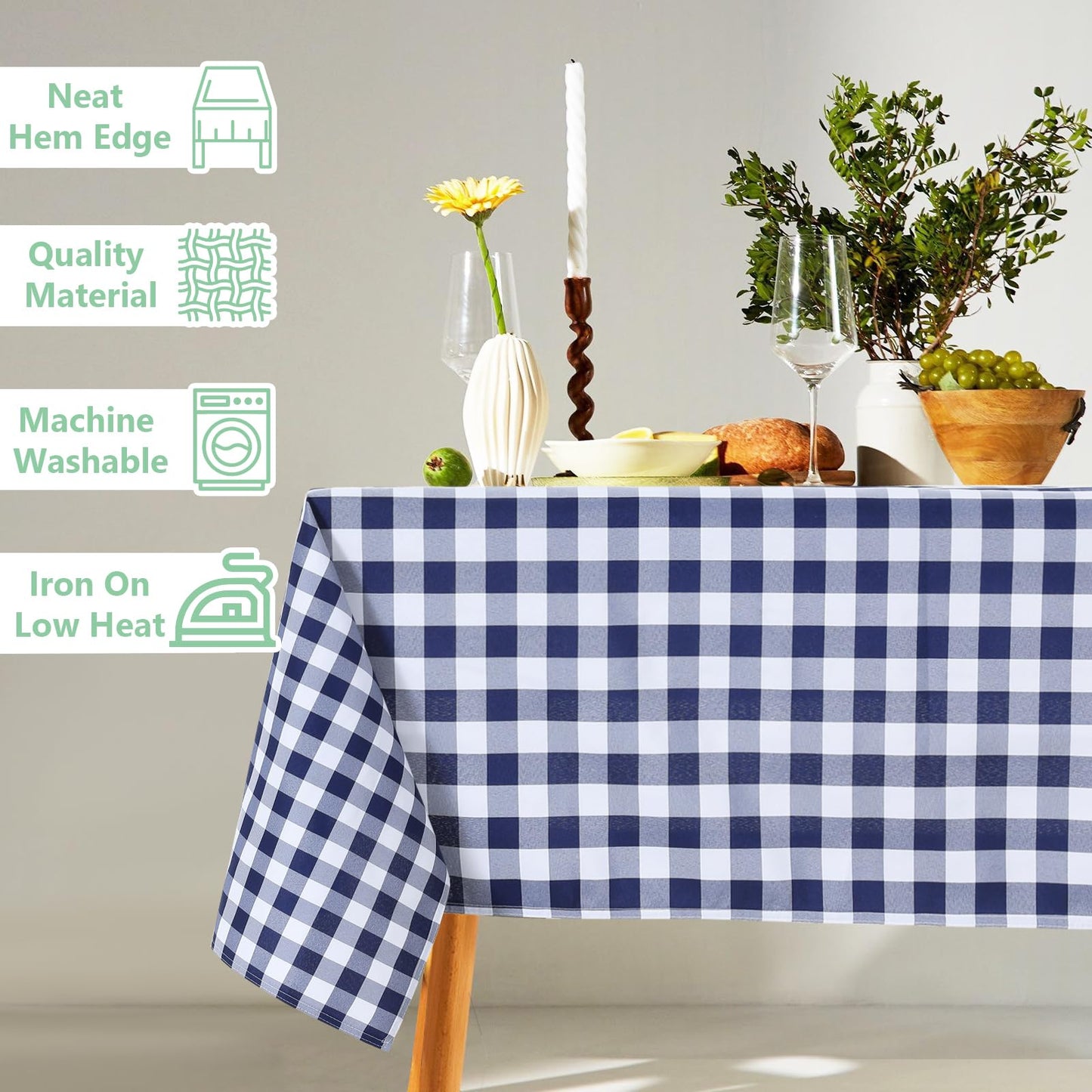 ABCCANOPY 5 Pack Rectangle Polyester Tablecloth 60 x 84 Inch Checkered Indoor Outdoor Stain-Resistant Washable Heavy-Duty Fabric Table Cover Elegant Home Decor Navy Blue and White Gingham