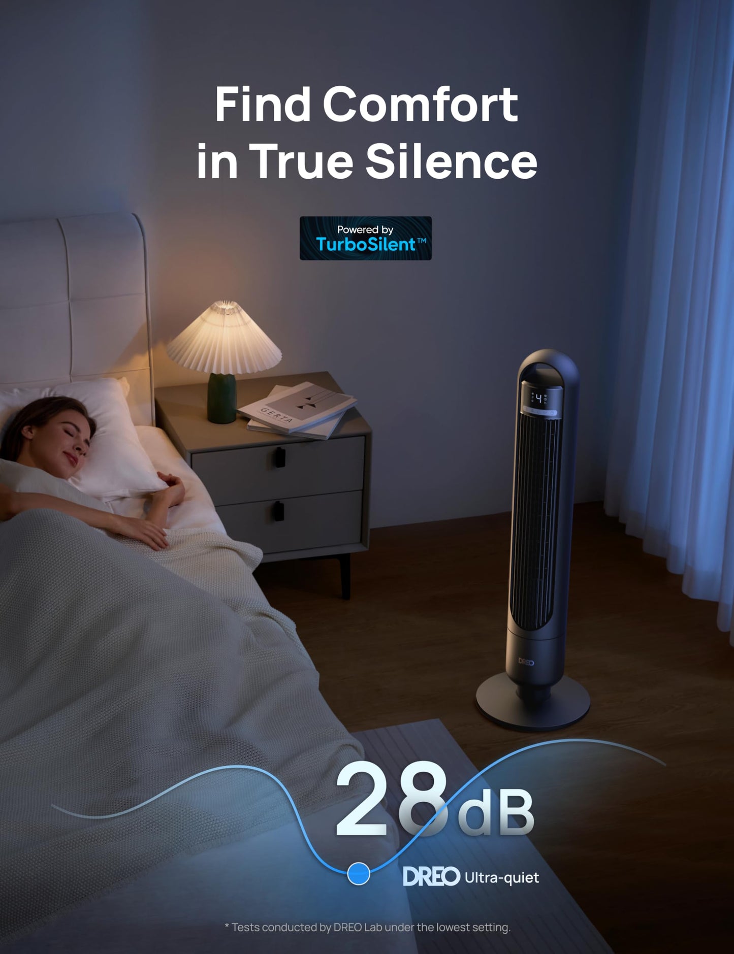 Dreo Tower Fan for Bedroom, 90° Oscillating Standing Fans for Room with 4 Speeds, 3 Modes, 28dB Quiet for Sleep, 25ft/s Velocity, 8H Timer, Remote, Living Room, Office, Home, Black